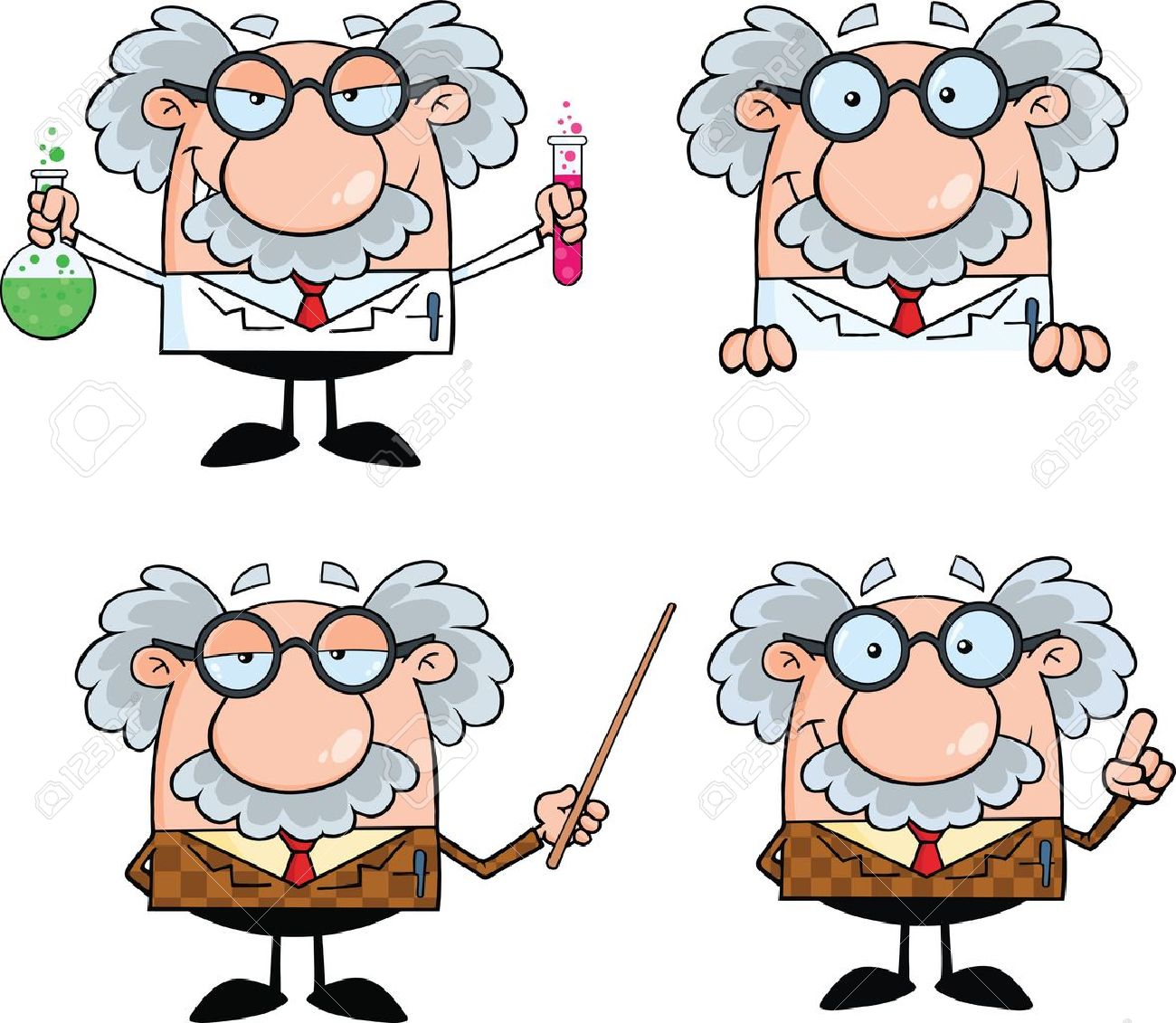 Drole Scientifique Ou Un Professeur Personnages De Dessin Anime Set Collection 7 Clip Art Libres De Droits Vecteurs Et Illustration Image