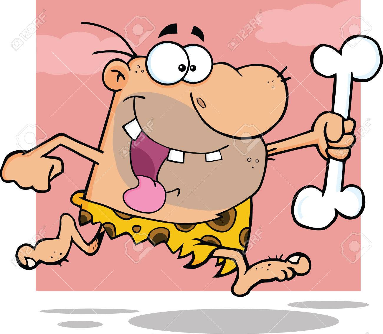 幸せの穴居人の漫画のキャラクター 大きな骨を実行しています のイラスト素材 ベクタ Image 幸せの穴居人の漫画のキャラクター 大きな骨を実行しています のイラスト素材 ベクタ Image