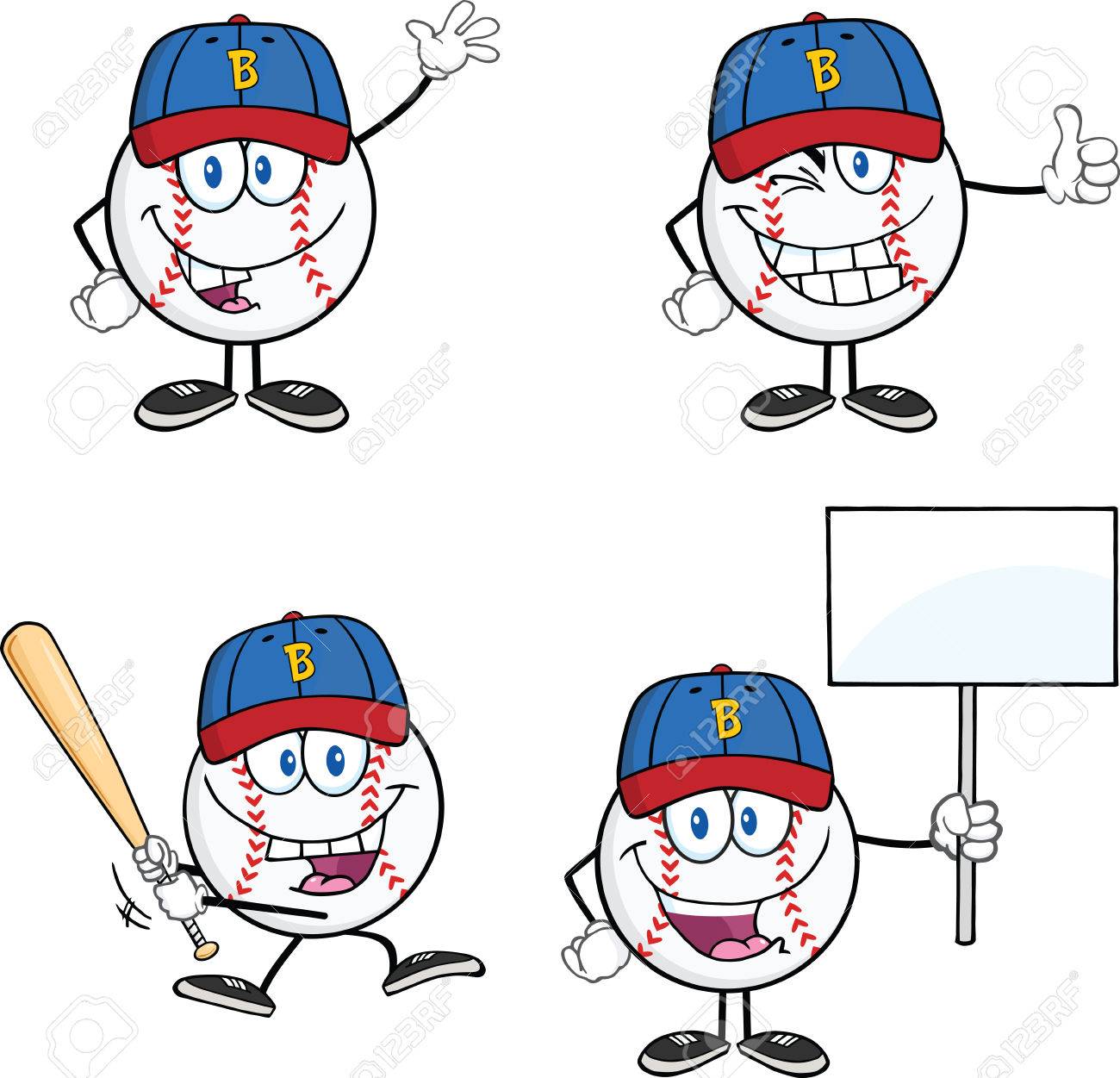 コレクション セットの野球ボール漫画のマスコット キャラクター 2 のイラスト素材 ベクタ Image