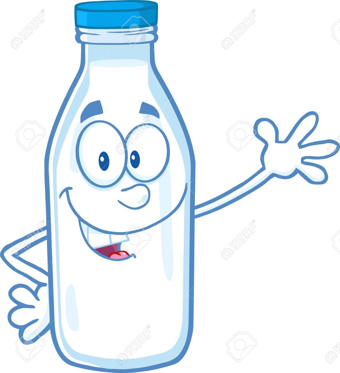 面白いミルク ボトルの文字に手を振っています のイラスト素材 ベクタ Image