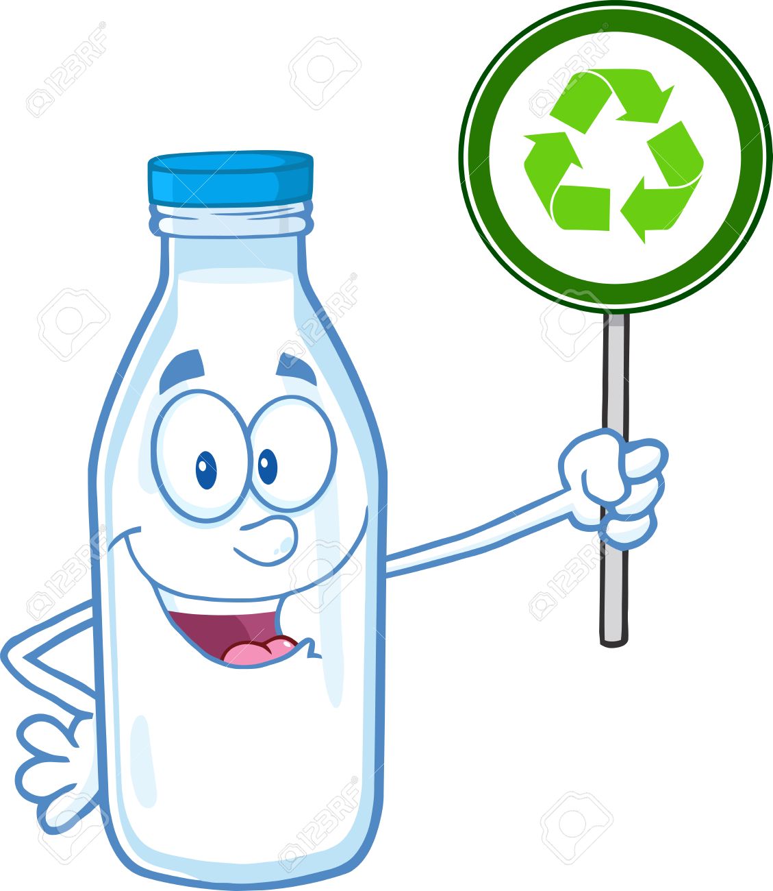 かわいい牛乳瓶文字リサイクル看板を持っています のイラスト素材 ベクタ Image