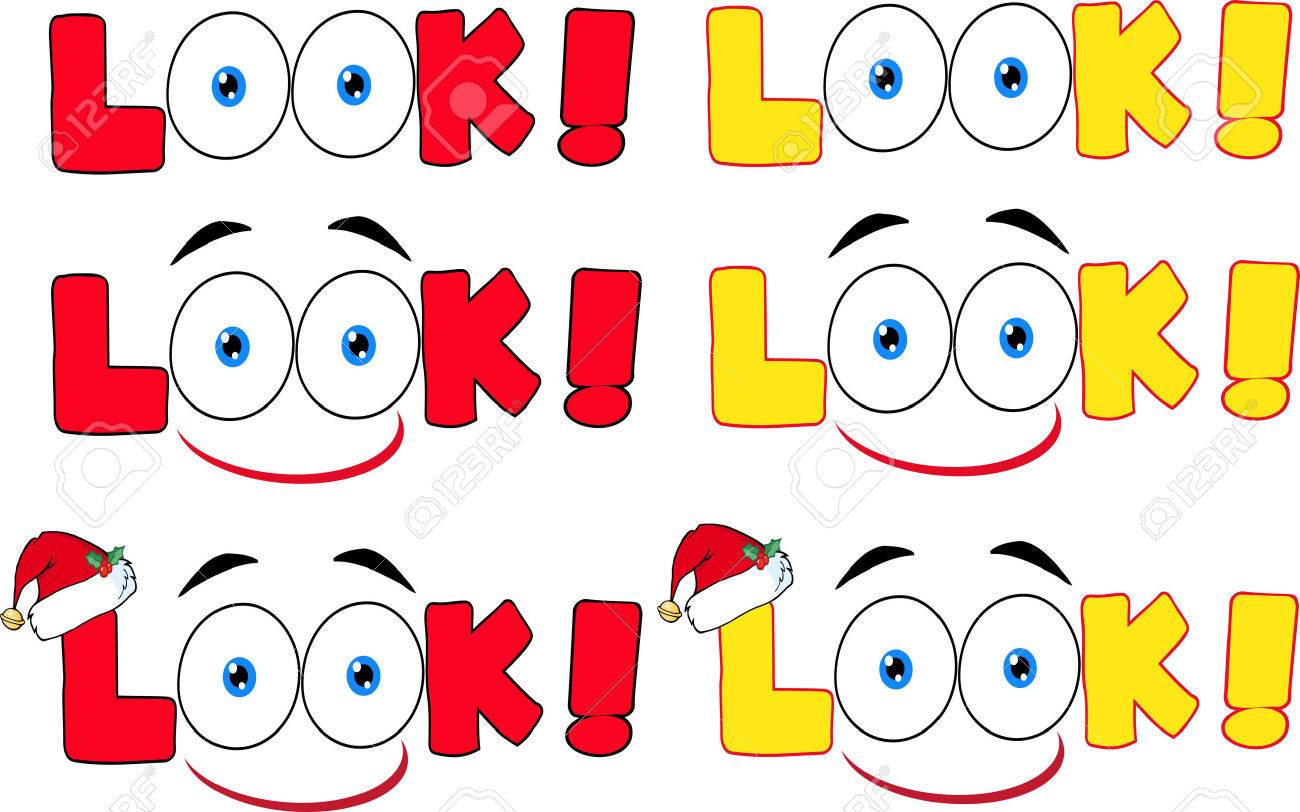 Cartoon Look Text With Santa Hat And Eyes. Collection Set - 34398747 Cartoon Look Text With Santa Hat And Eyes. Collection Set - 34398747