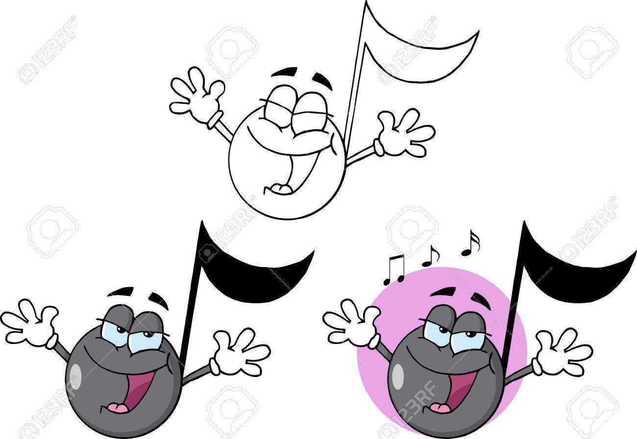 音楽ノートに漫画のマスコット キャラクター歌う コレクション セット のイラスト素材 ベクタ Image