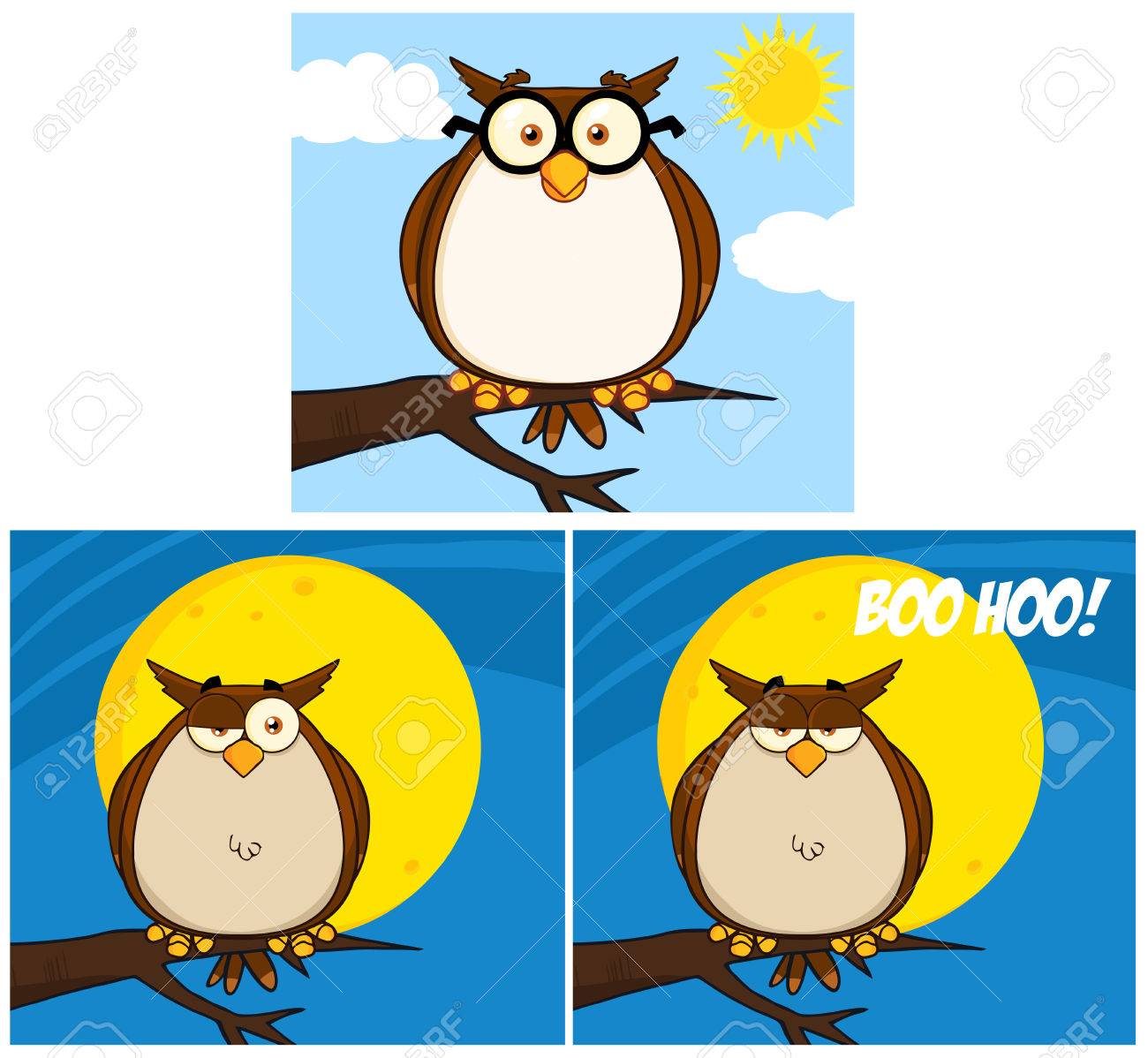 面白いフクロウの漫画のマスコット キャラクター コレクション セット のイラスト素材 ベクタ Image