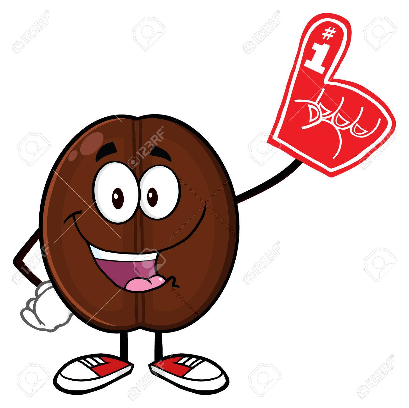 卓球ユニフォームを着て幸せなコーヒー豆漫画マスコット キャラクター の写真素材 画像素材 Image