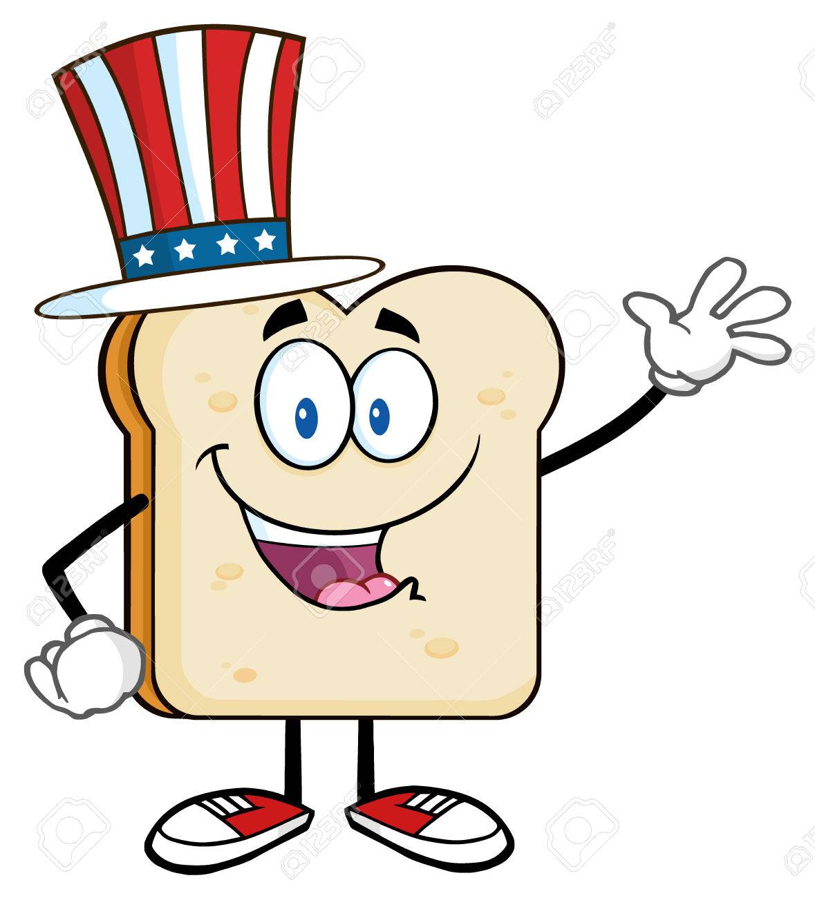 アメリカのパンのスライス漫画のキャラクターが挨拶に手を振って の写真素材 画像素材 Image