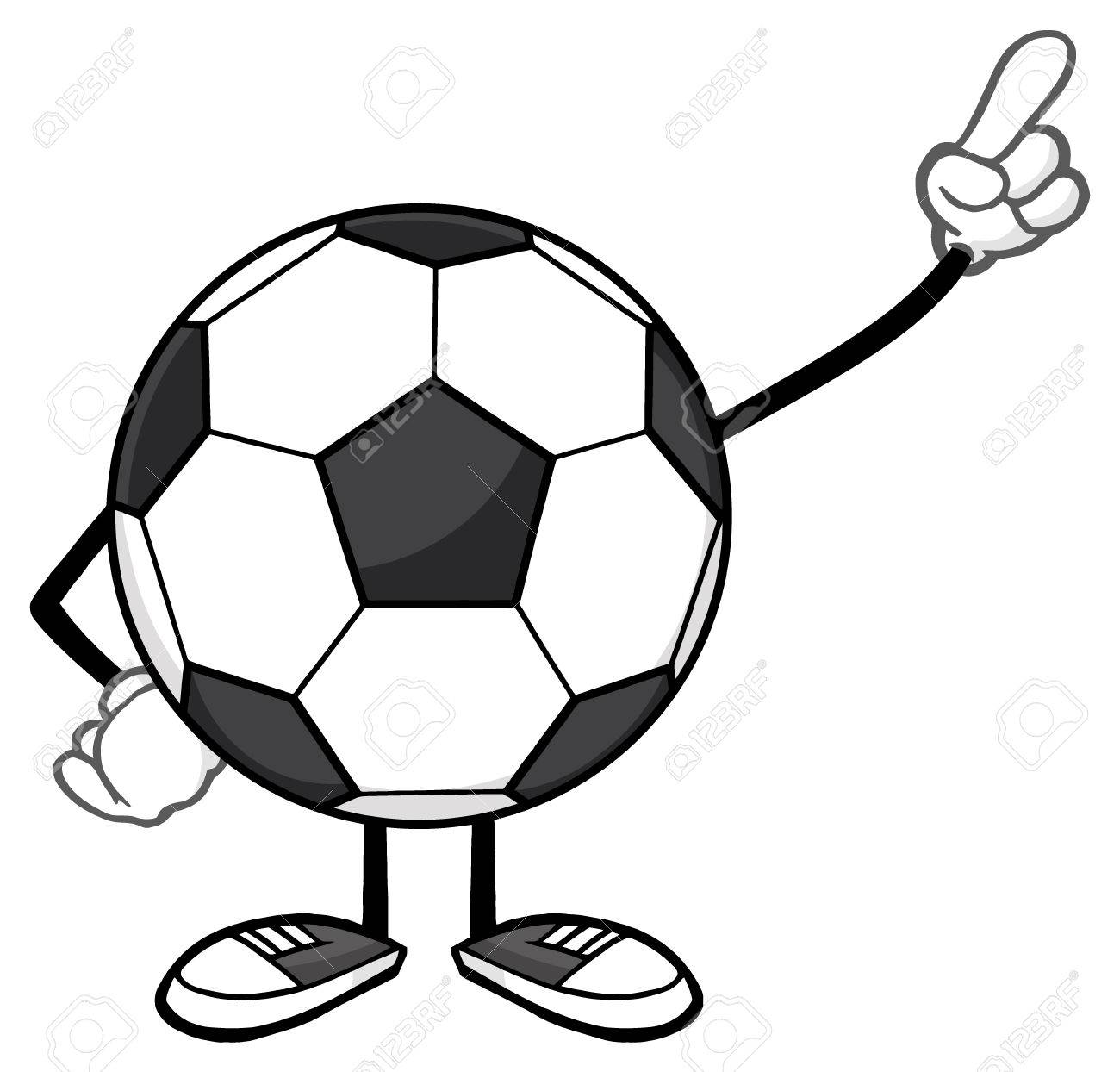 サッカー ボールに顔のない漫画のマスコット キャラクターを指します 白い背景で隔離の図 の写真素材 画像素材 Image