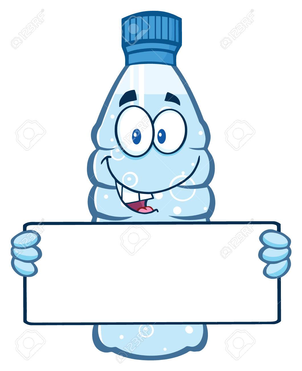 Illustation De Bande Dessinée Dune Bouteille En Plastique Deau Caractère De Mascotte De Dessin Animé Tenant Un Signe En Blanc Illustration Isolée