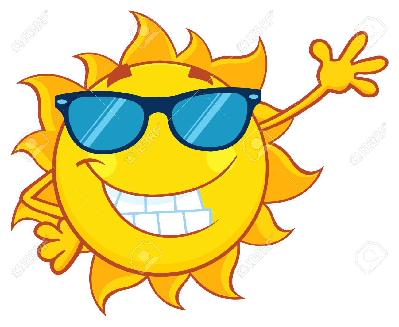 smiling sun cartoon mascot character with sunglasses waving for stock photo picture and royalty free image image 60247509 smiling sun cartoon mascot character with sunglasses waving for