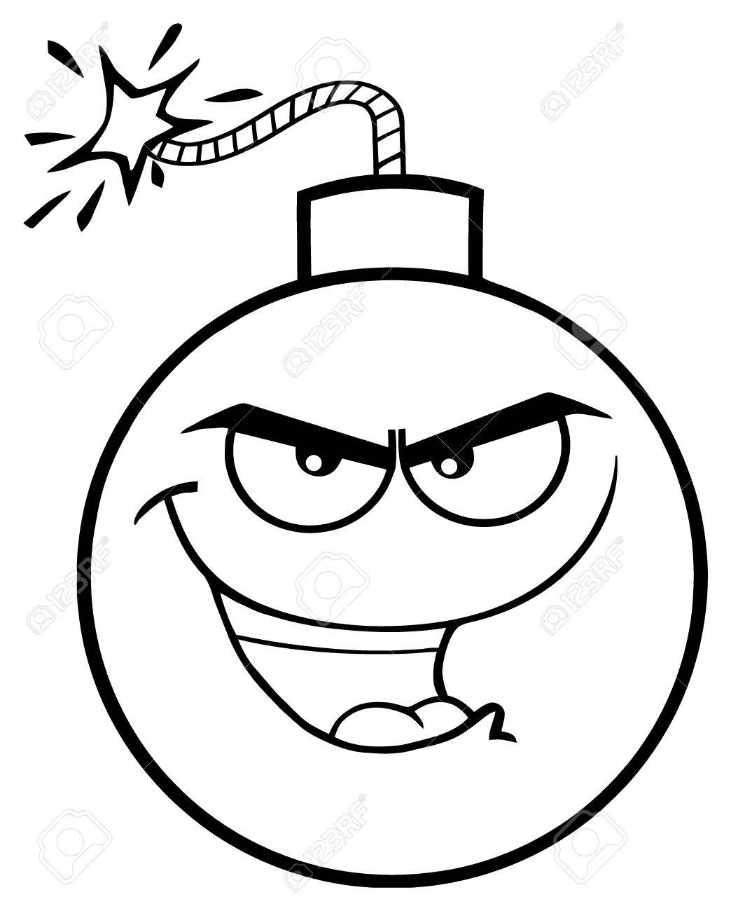 Schwarz-Weiß-Böse Bomb Face Cartoon Maskottchen Charakter Mit Lächelnden  Ausdrücke. Illustration Lokalisiert Auf Weißem Hintergrund Lizenzfreie  Fotos, Bilder Und Stock Fotografie. Image 74780788.