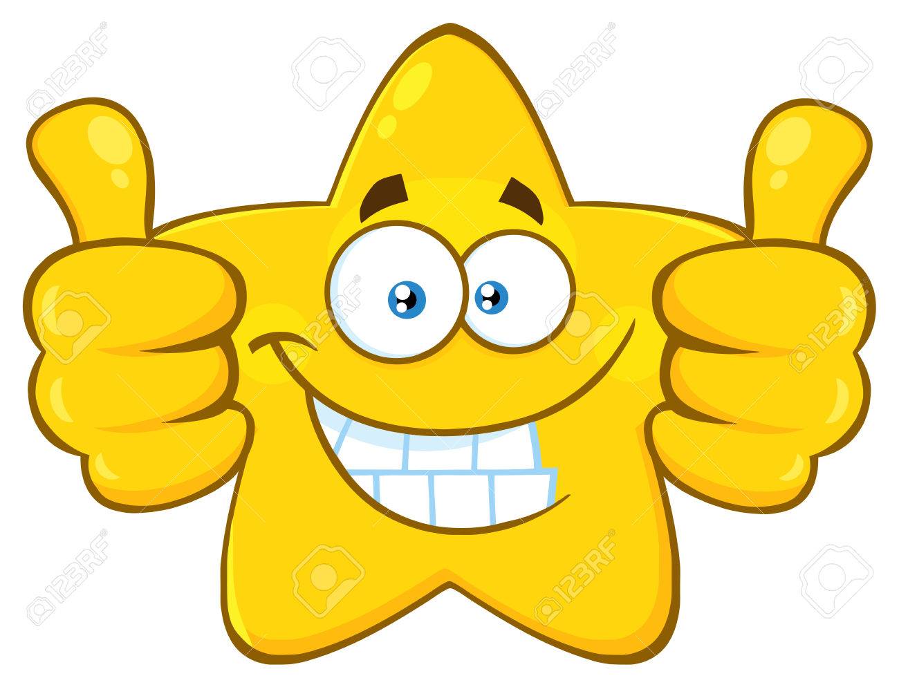 Smiling Yellow Star Cartoon Emoji Face Character Giving Two Thumbs ...