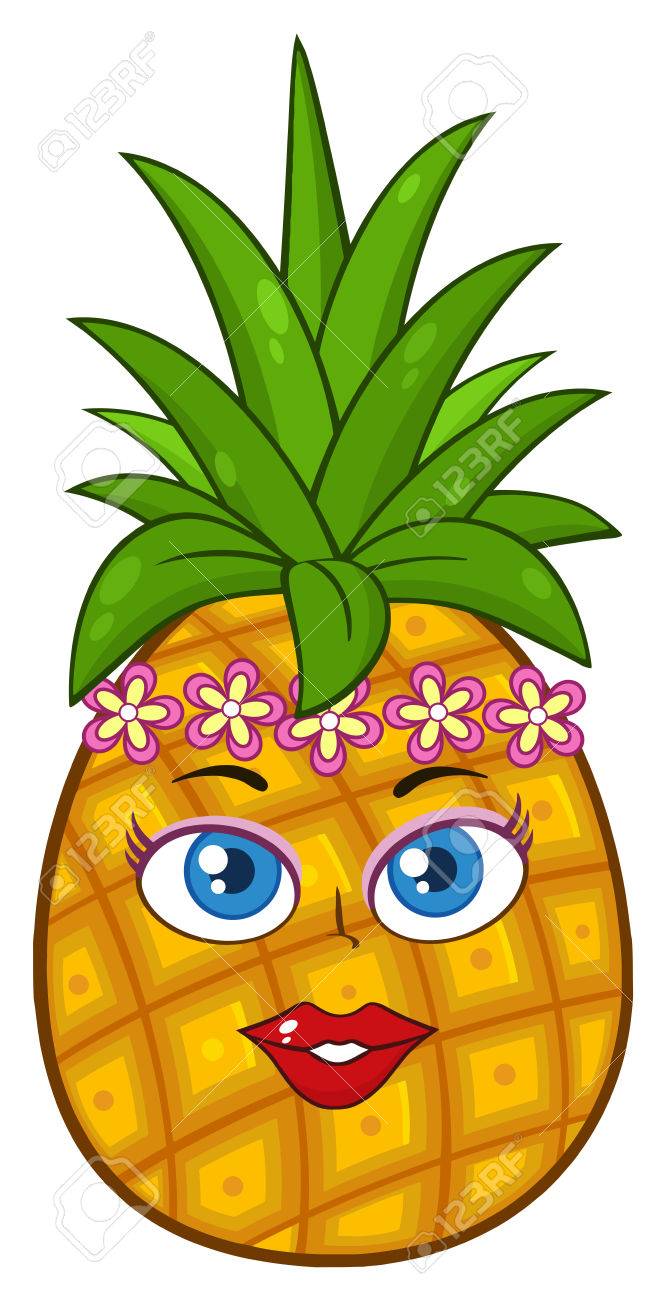Cara De La Mujer Del Carácter De La Mascota De La Fruta De La Piña Con La Guirnalda Hawaiana De La Guirnalda De Los Lei De La Flor. Ilustración Aislada Sobre Fondo Cara De La Mujer Del Carácter De La Mascota De La Fruta De La Piña Con La Guirnalda Hawaiana De La Guirnalda De Los Lei De La Flor. Ilustración Aislada Sobre Fondo