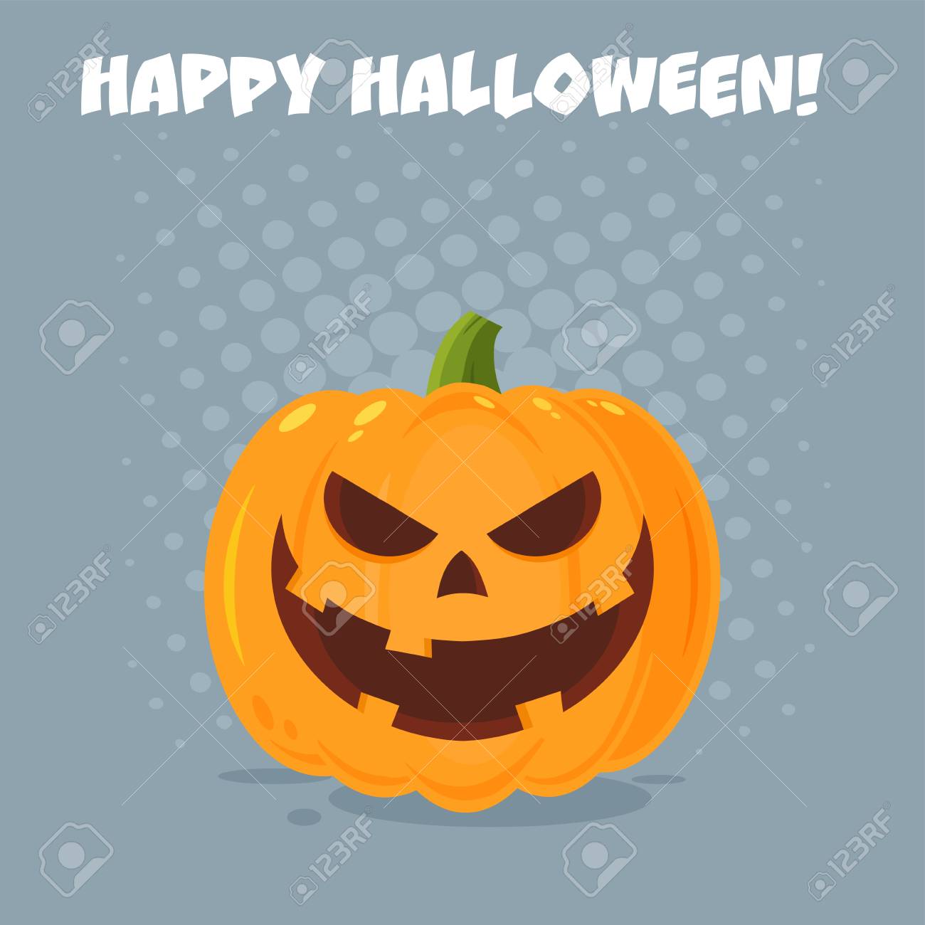 Personnage de visage d\u0027emoji de dessin animé maléfique de citrouille d\u0027Halloween avec l\u0027expression. Style de Design plat Illustration avec fond et