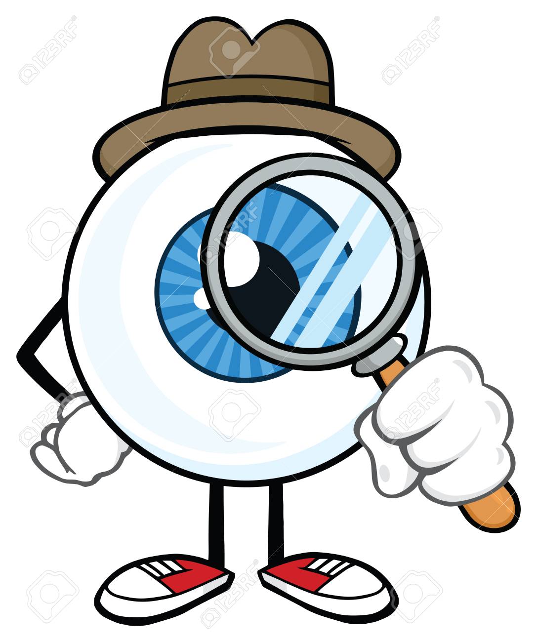 Eyeball Detective Cartoon Mascot Character Look With A Magnifying Glass.  Vector Illustration Isolated On White Background Stock Photo, Picture and  Royalty Free Image. Image 104484044., image size:1087x1300