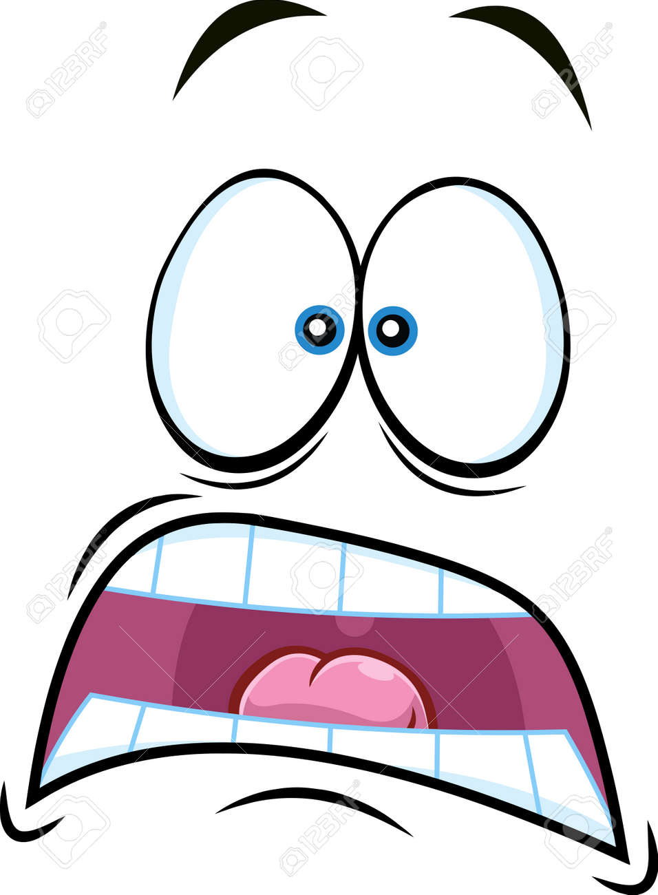 Scared Cartoon Funny Face With Panic Expression. Vector Illustration  Isolated On White Background Клипарты, SVG, векторы, и Набор Иллюстраций  Без Оплаты Отчислений. Image 167586513