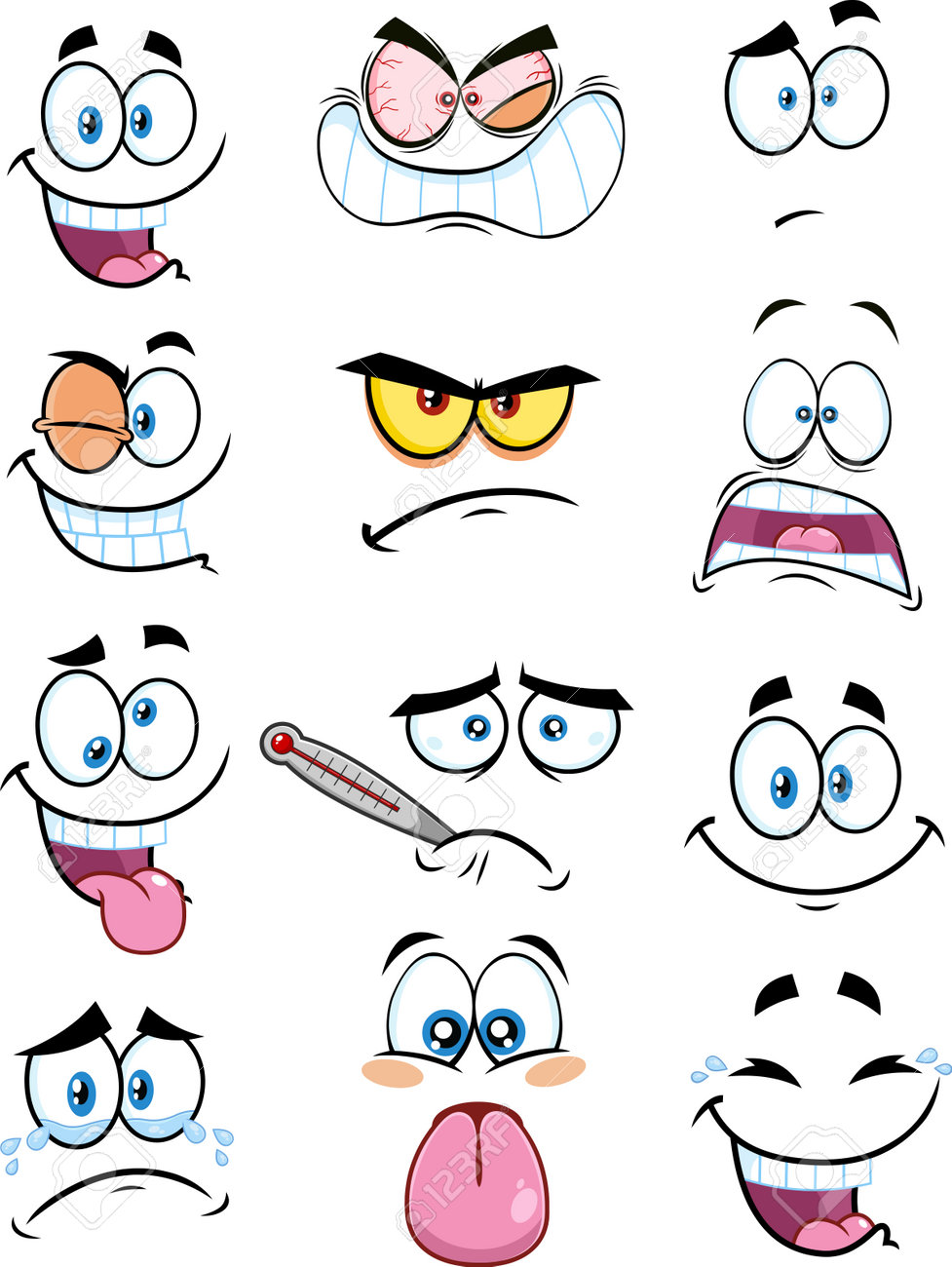 Cartoon Funny Faces. Vector Collection Set Isolated On White Background - 169093189 Cartoon Funny Faces. Vector Collection Set Isolated On White Background - 169093189