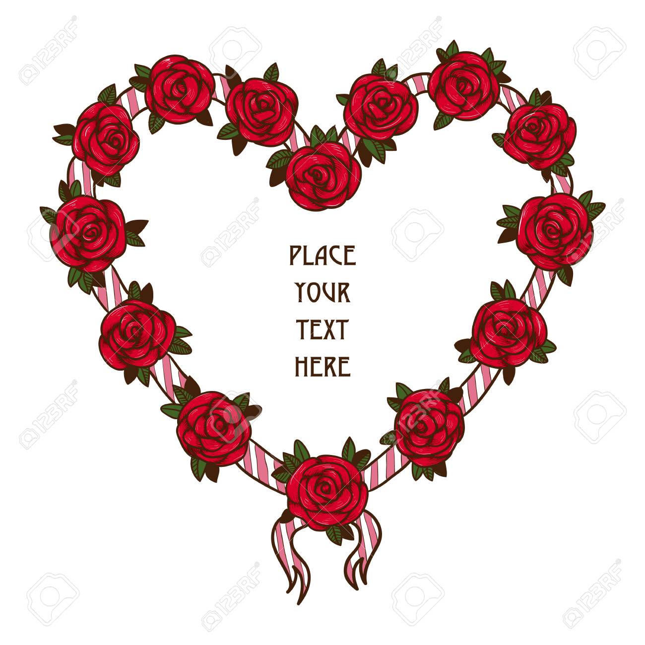 Roses Heart Frame Sketch Vector Element For Romantic Design