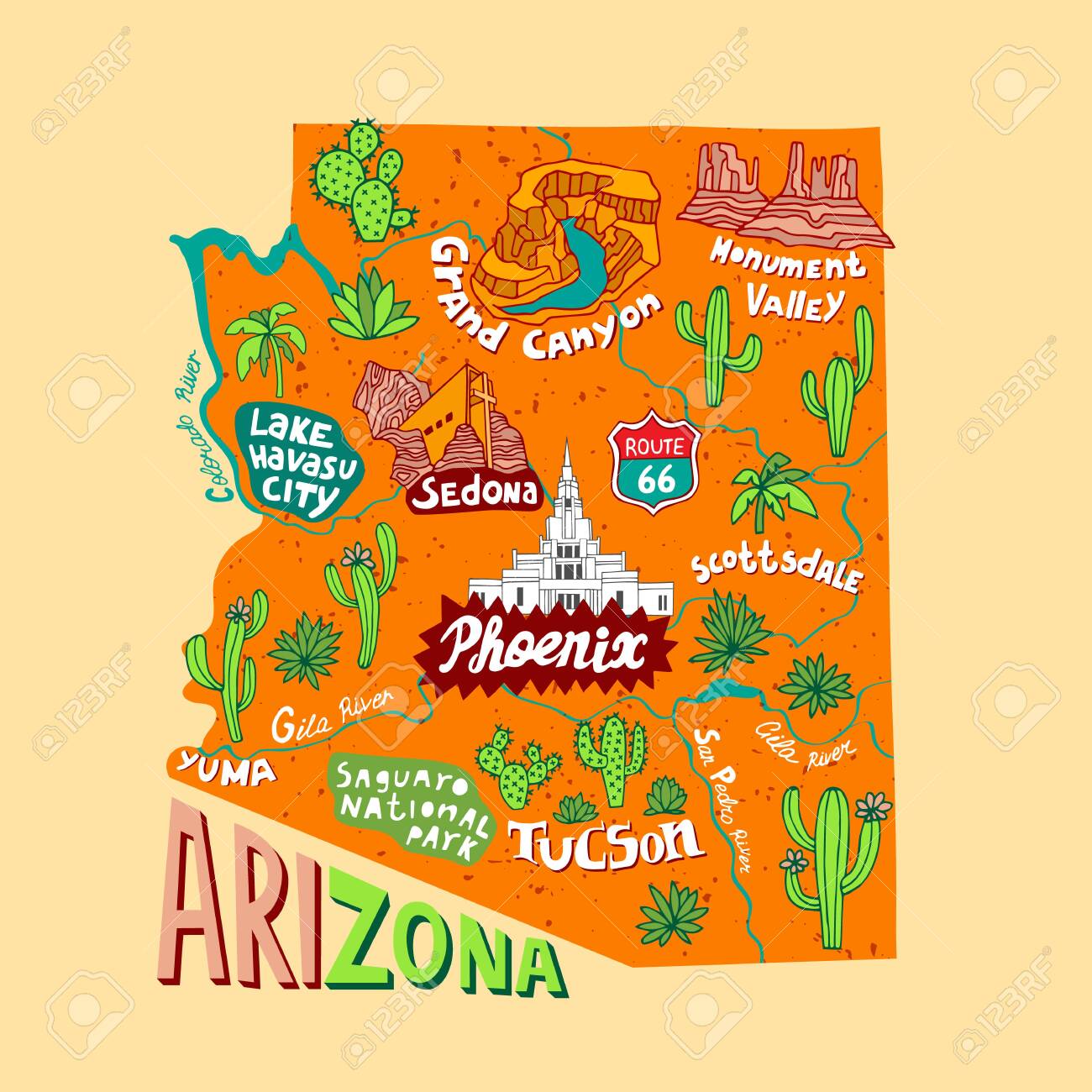 illustrated-map-of-arizona-state-usa-travel-and-attractions-souvenir-print-royalty-free-svg-cliparts-vectors-and-stock-illustration-image-151360894 for Free Printable Map Of Arizona Illustrated Map Of Arizona State, USA. Travel And Attractions. Souvenir Print Royalty Free SVG, Cliparts, Vectors, and Stock Illustration. Image 151360894. for Free Printable Map Of Arizona