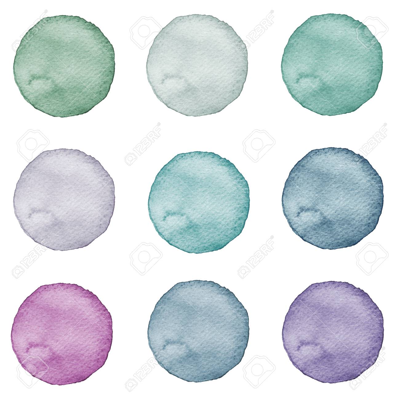 水彩の手描きの円パステル カラーをセットします 芸術的なデザインの水彩画のイラスト 丸い汚れ Blob 白で隔離の観光スポット の写真素材 画像素材 Image