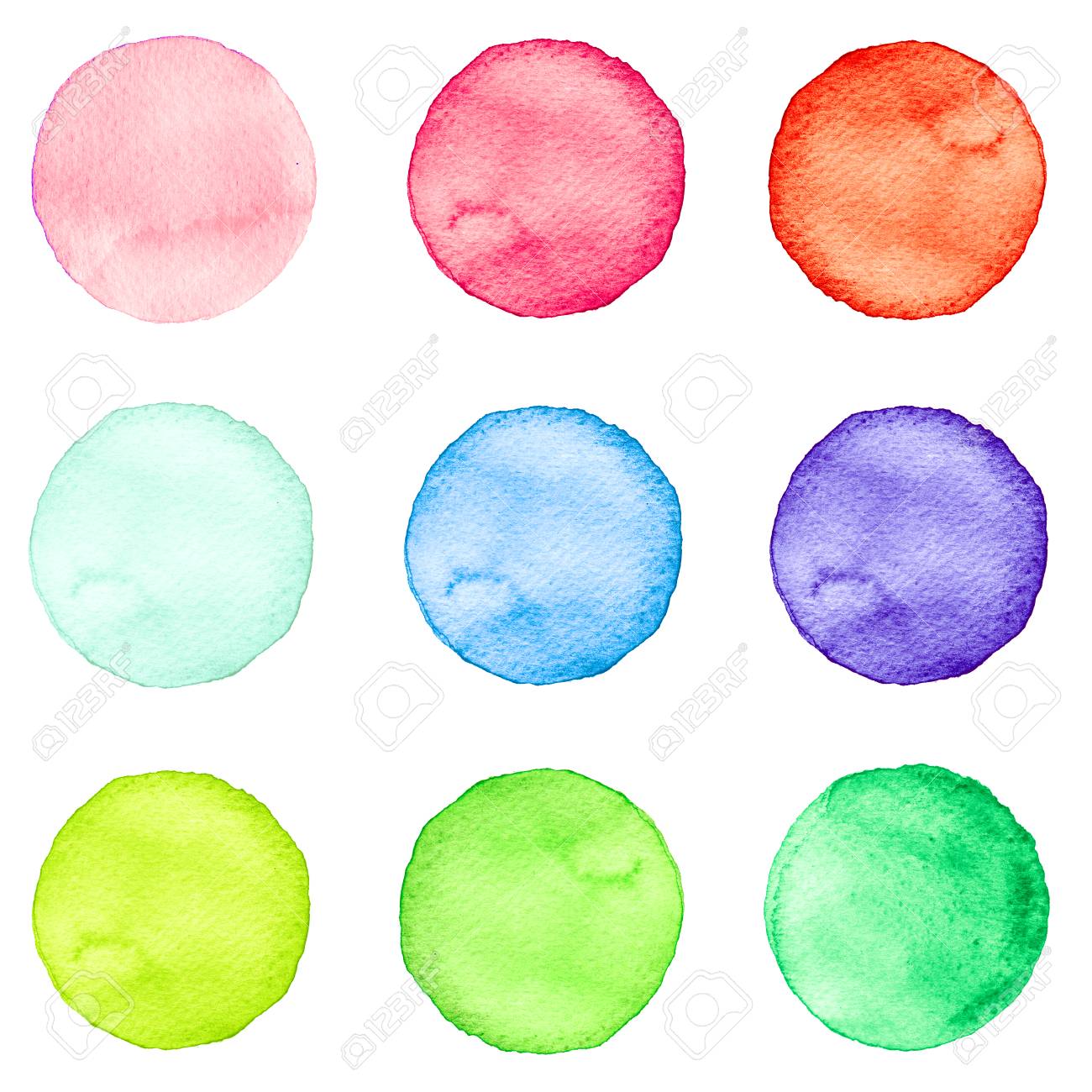 水彩の手描きの円パステル カラーをセットします 芸術的なデザインの水彩画のイラスト 丸い汚れ Blob 白で隔離の観光スポット の写真素材 画像素材 Image