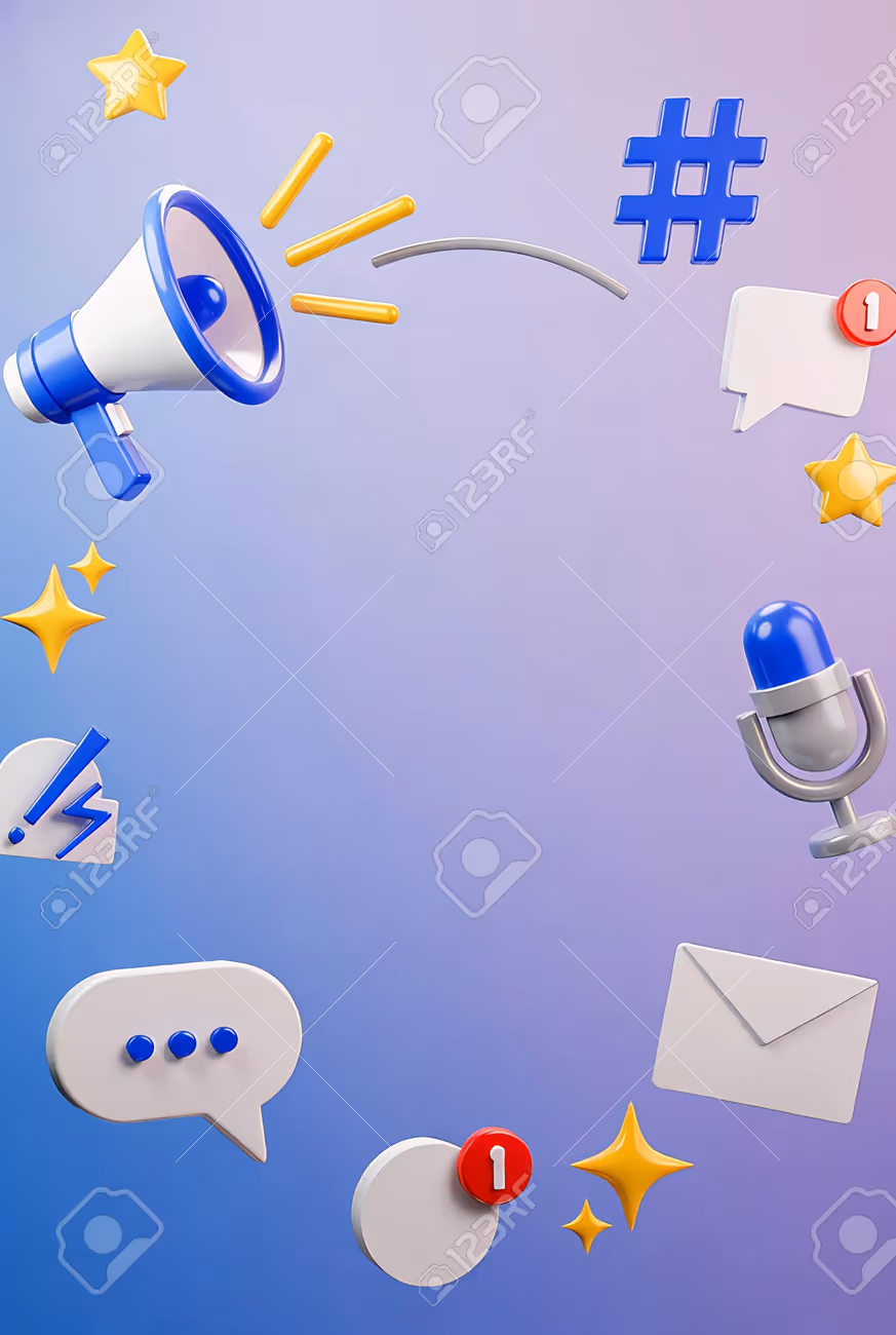 Megaphone with speech bubbles on blue background. 3D illustration. - 262390132 Megaphone with speech bubbles on blue background. 3D illustration. - 262390132
