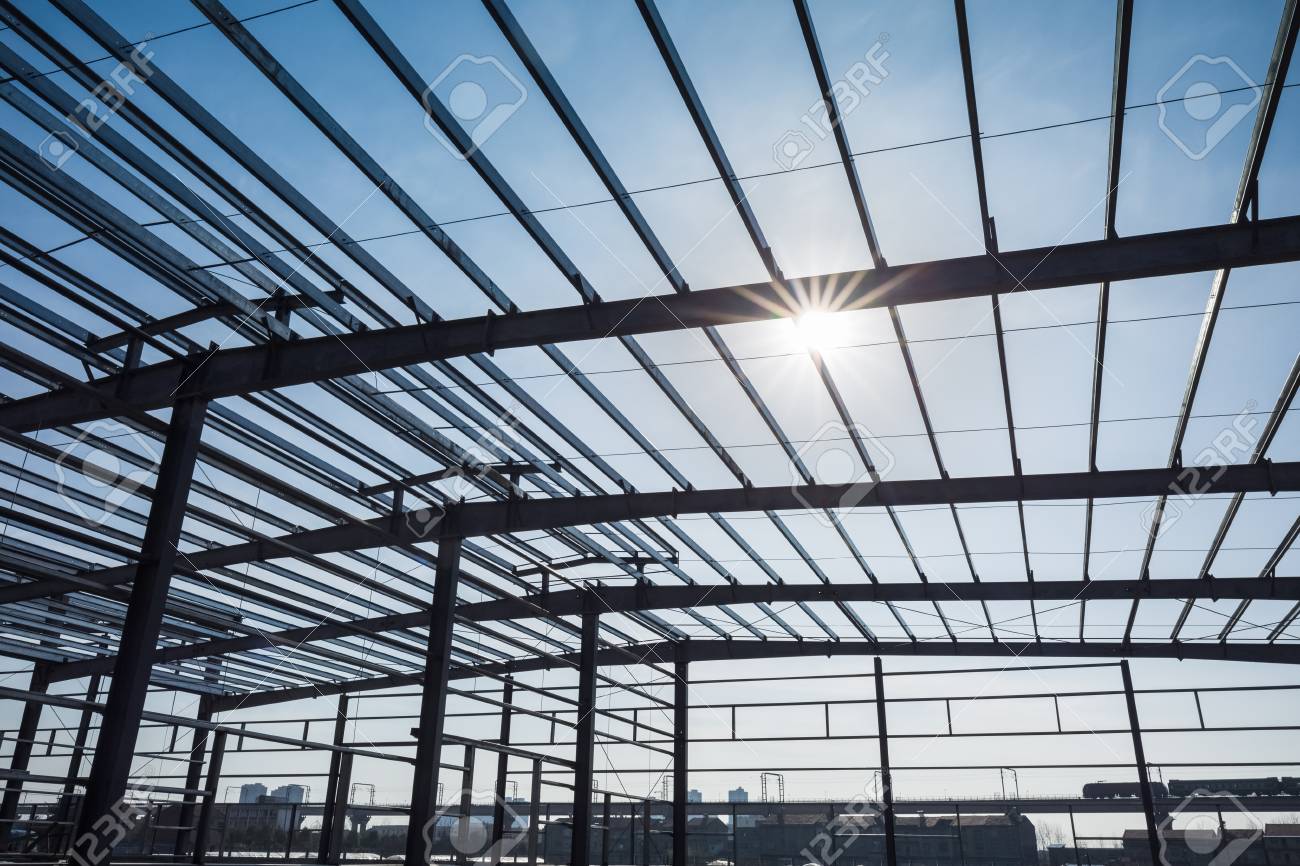 workshop frame in steel construction, steel factory.. structure