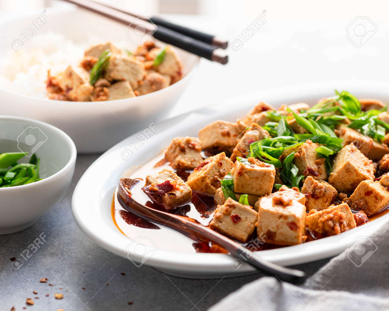 Chili Tofu, traditional chinese dish, selective focus - 169788494 Chili Tofu, traditional chinese dish, selective focus - 169788494