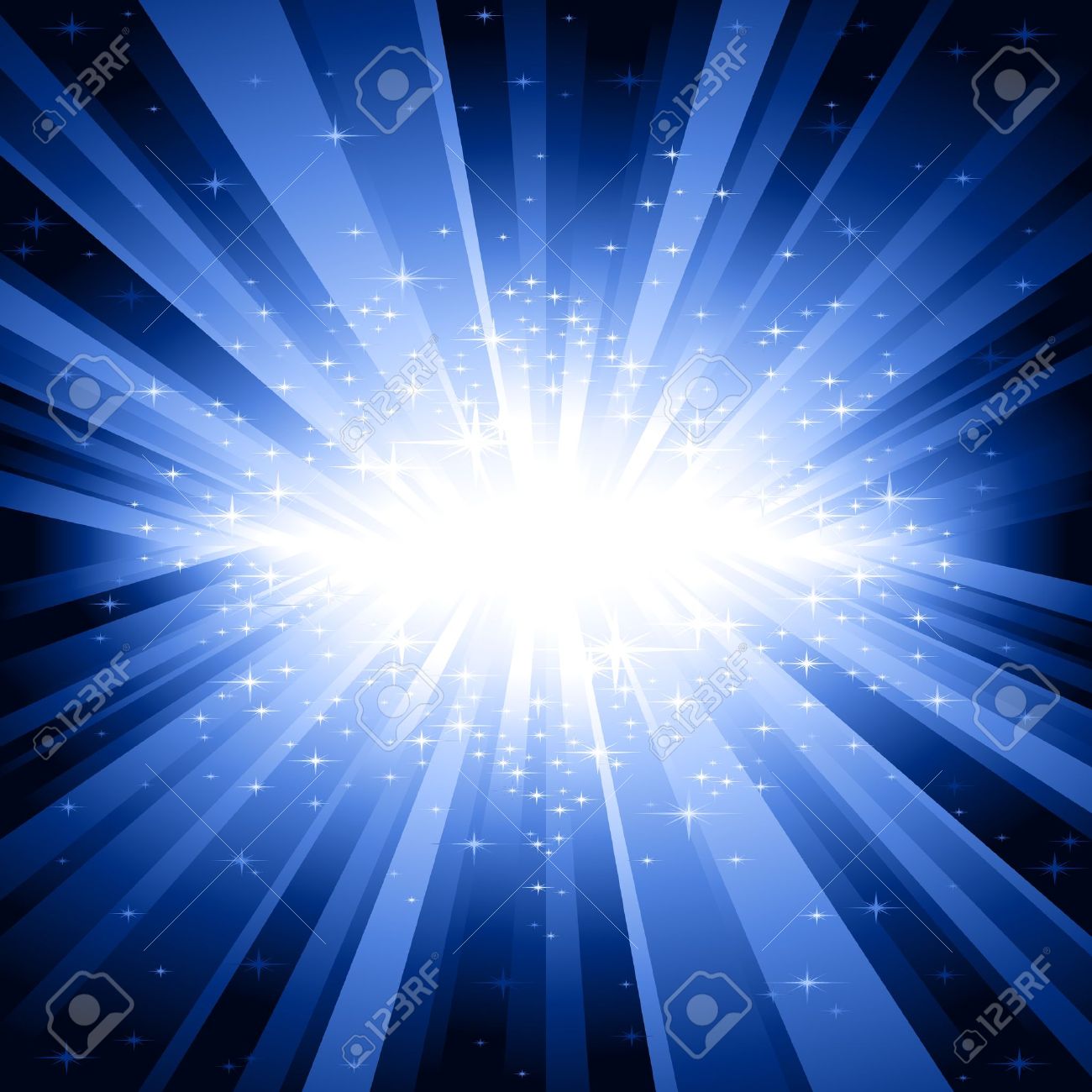 festive explosion of light and stars from white to dark blue