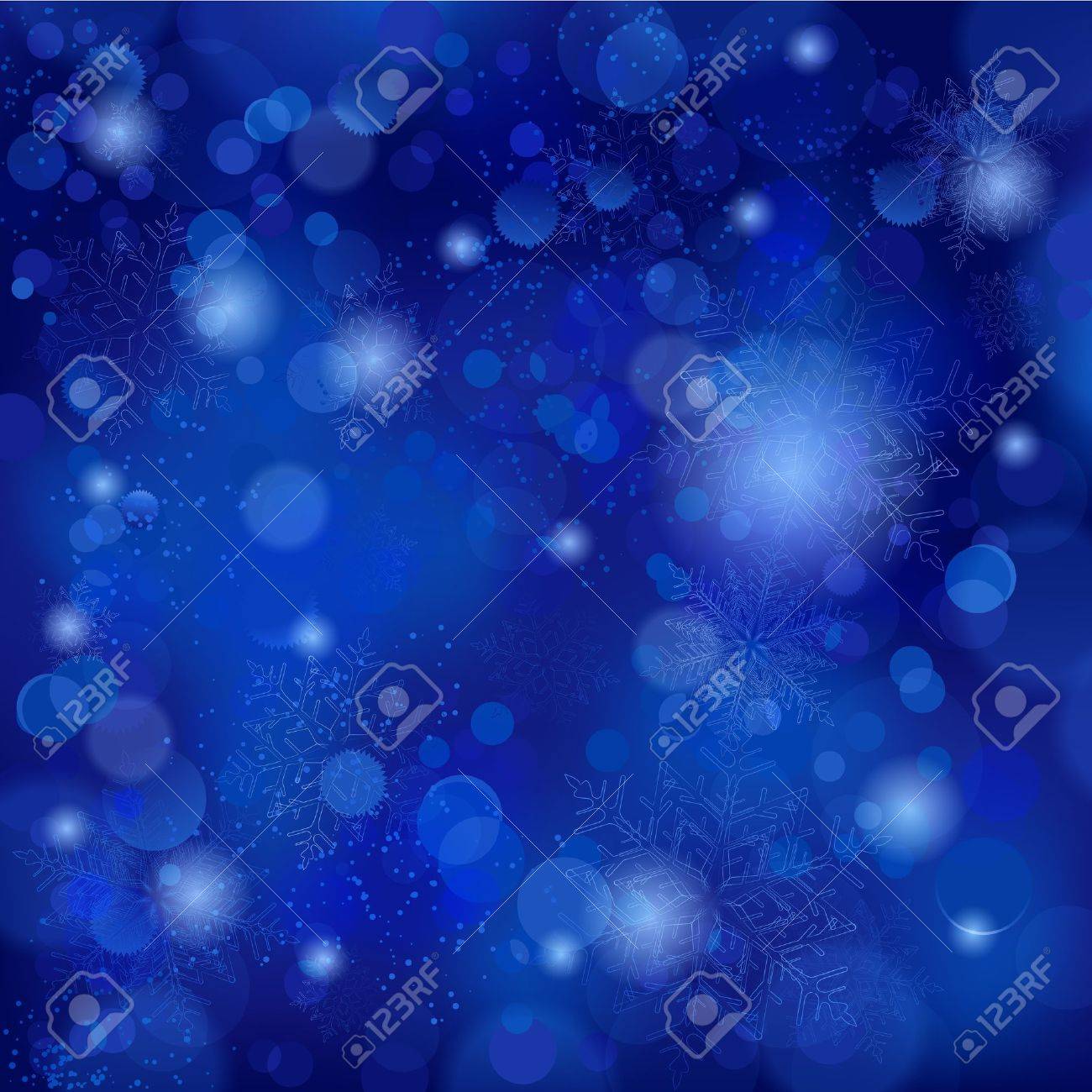 snowflakes and blurry lights on dark blue background great backdrop