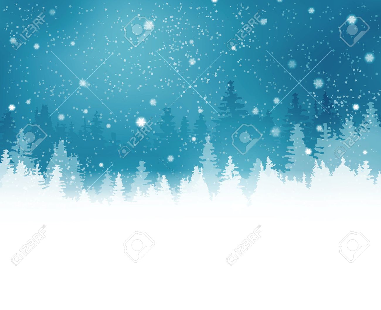 Abstract winter background with rows of fir tree silhouette and snowfall. Peaceful winter landscape in shades of blue. Copy space. - 33803058 Abstract winter background with rows of fir tree silhouette and snowfall. Peaceful winter landscape in shades of blue. Copy space. - 33803058