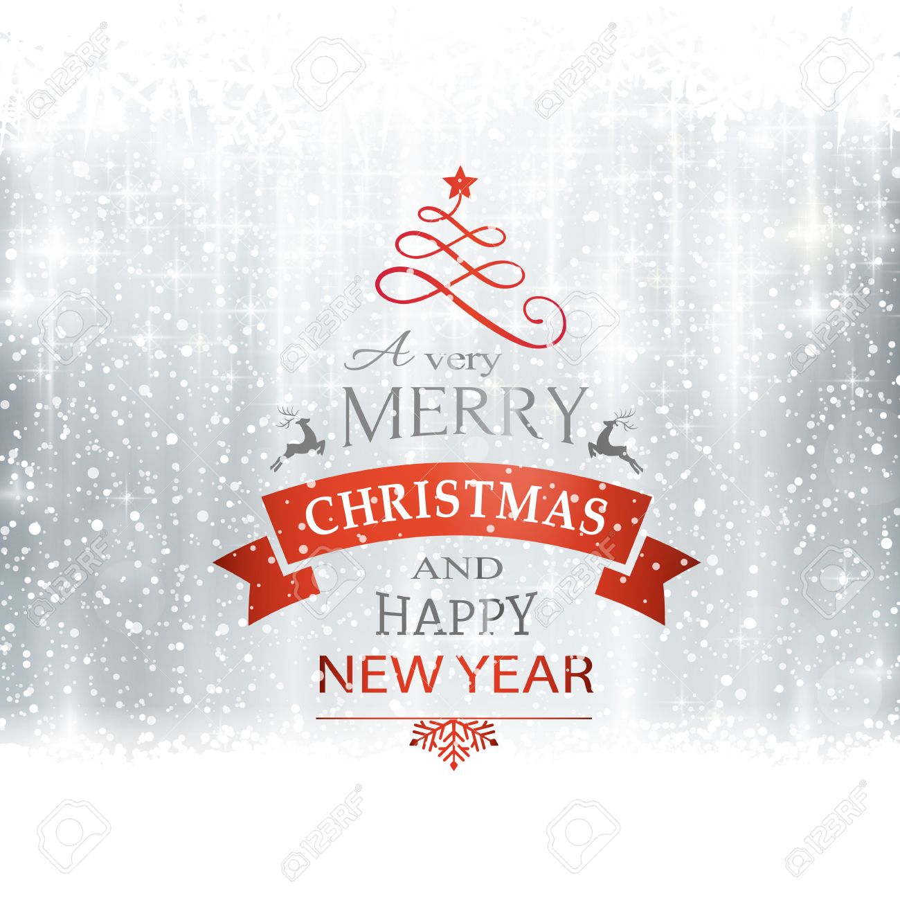 Abstract silver winter, Christmas card with snowflakes, snowfall, out of of focus light dots, stars and light effects and the wording Merry Christmas and Happy New Year. Copy space - 46728118 Abstract silver winter, Christmas card with snowflakes, snowfall, out of of focus light dots, stars and light effects and the wording Merry Christmas and Happy New Year. Copy space - 46728118