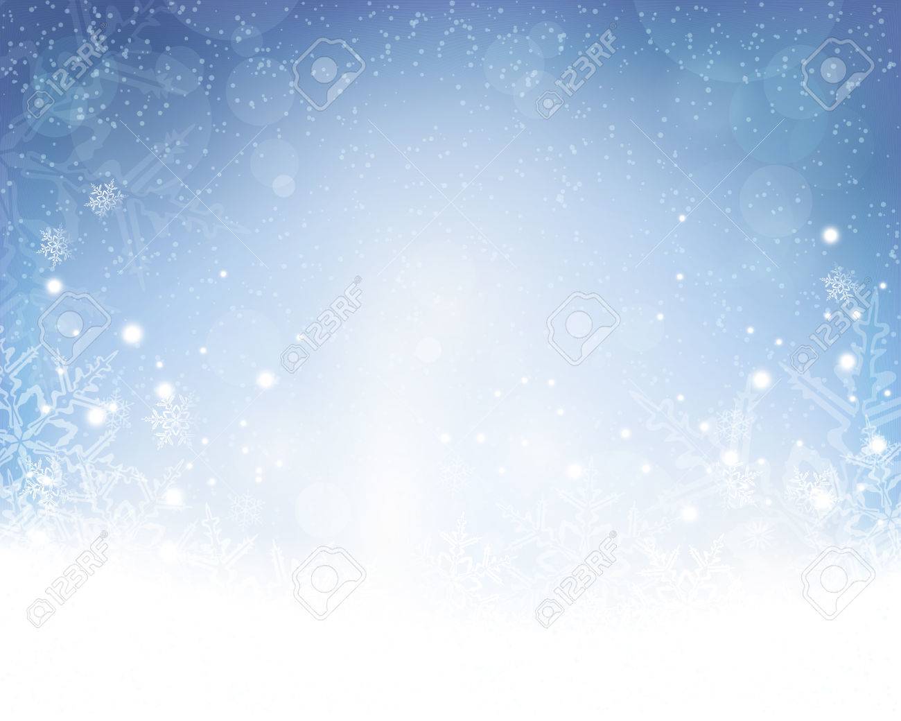 Festive Blue White Background With Stars, Snowflakes, Out Of Of Focus Light  Dots And Light Effects Which Give It A Festive And Dreamy Feeling. Copy  Space. Royalty Free SVG, Cliparts, Vectors, And