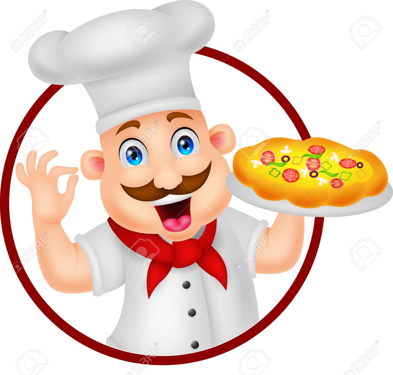 Chef De Dessin Anime Avec Pizza Clip Art Libres De Droits Vecteurs Et Illustration Image
