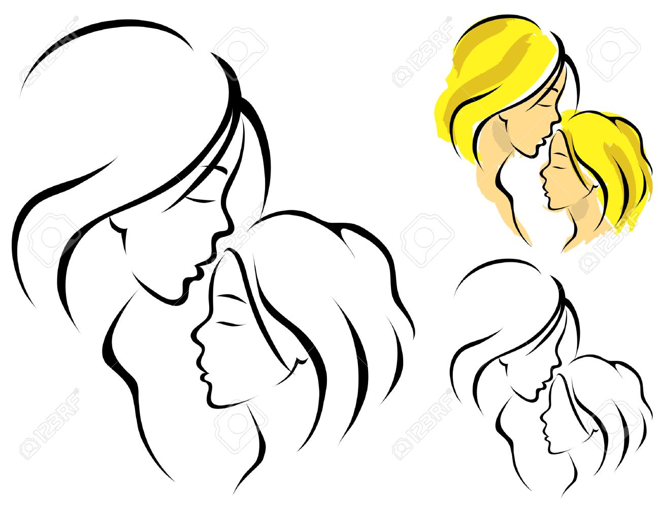 Line Art Logo Of A Mother And Her Daughter Royalty Free Cliparts