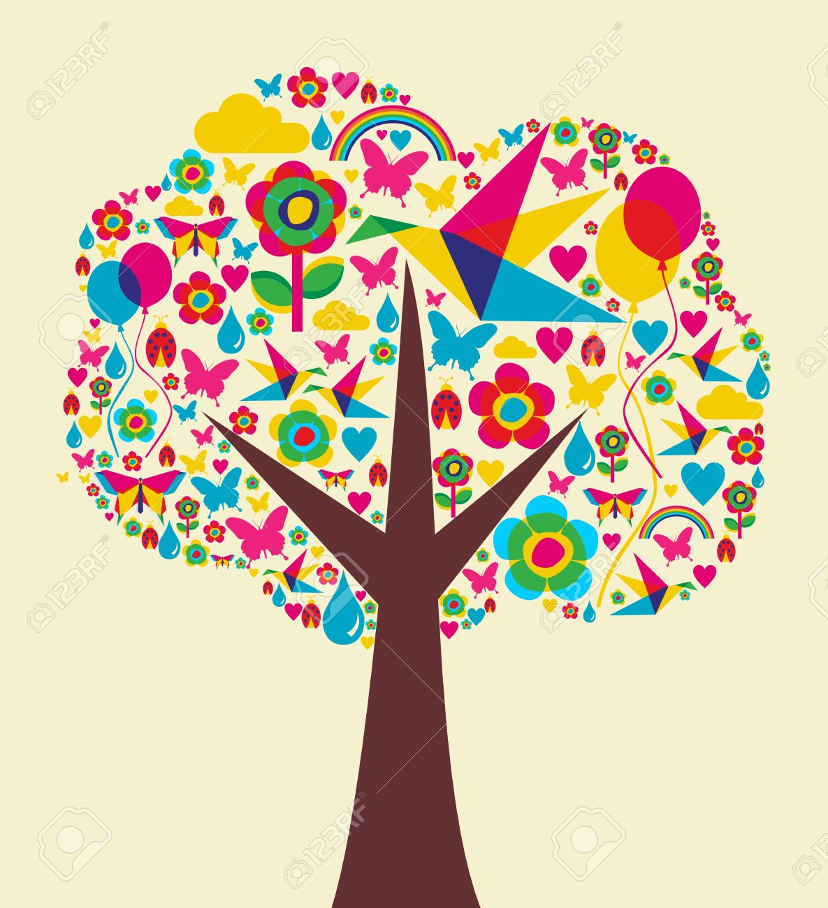 Joyeux Printemps Composition Arbre Arriere Plan Clip Art Libres De Droits Vecteurs Et Illustration Image