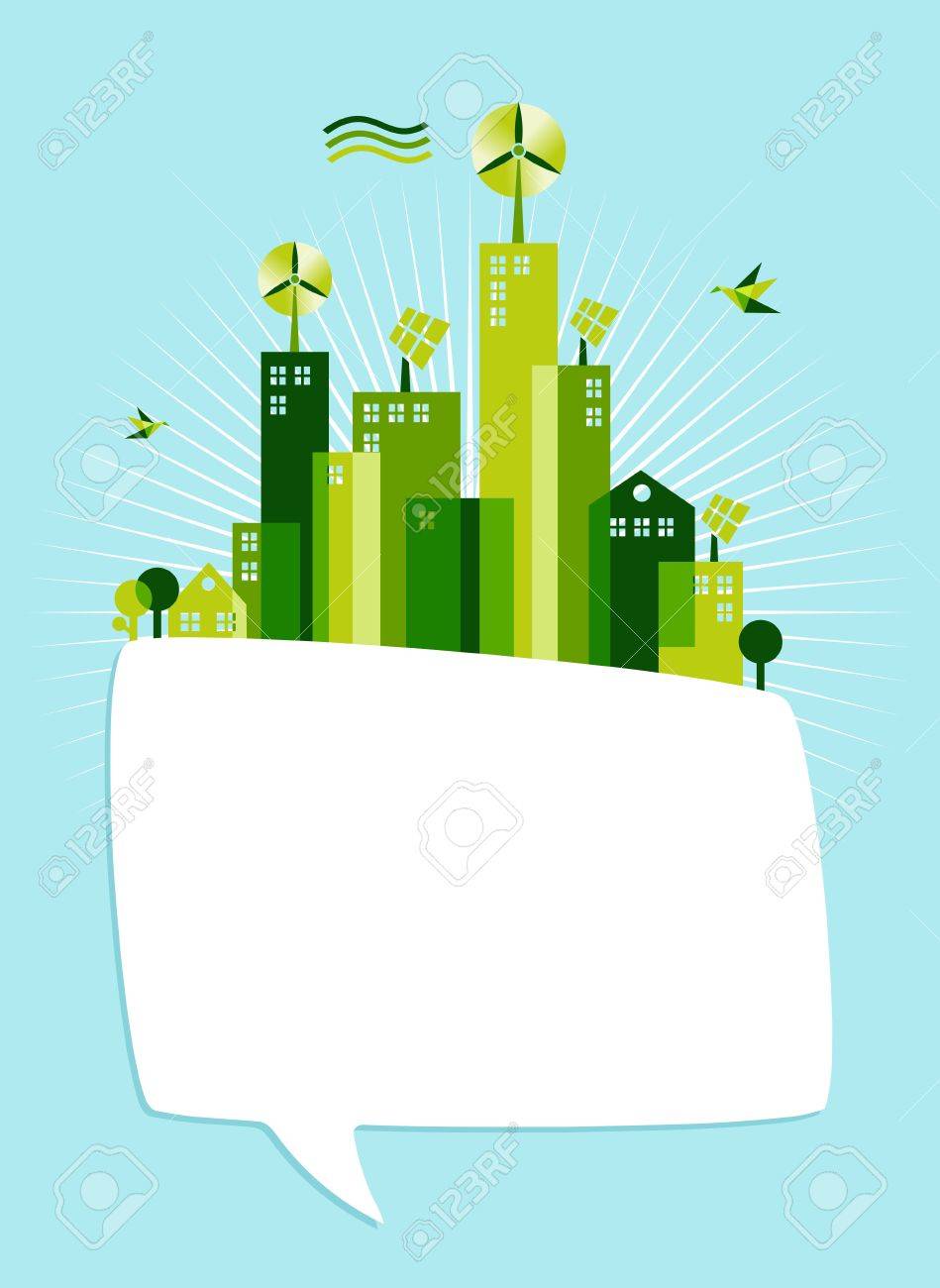 青空の背景通信に緑豊かな街町終わりソーシャル メディア音声バブルと簡単な操作とカスタム彩りに対する階層型環境保全概念図ファイル のイラスト素材 ベクタ Image