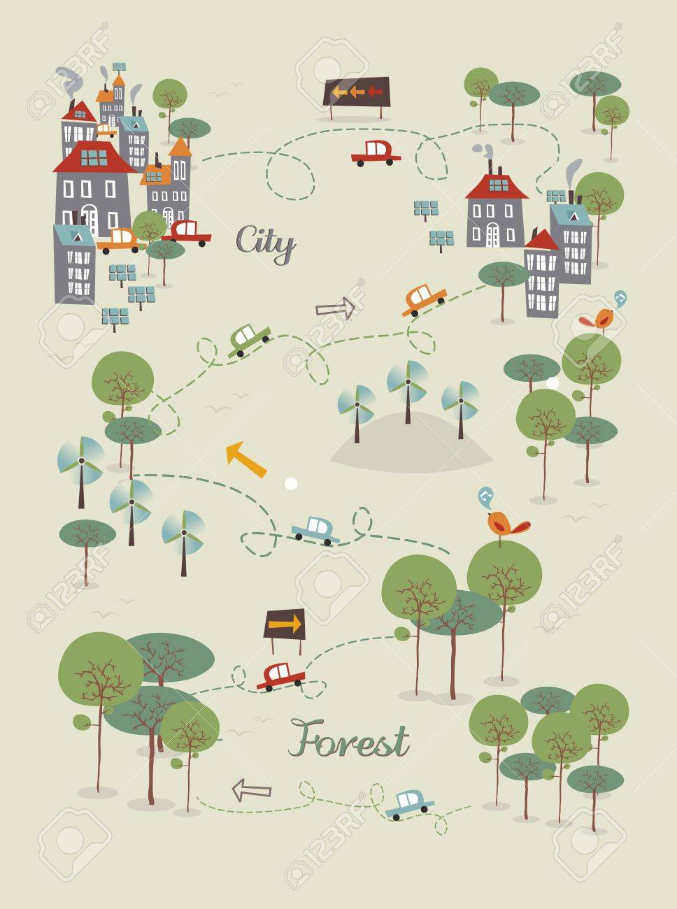 トレンディな行く緑豊かな街インフォ グラフィックのコンセプトです ベクトル イラストを簡単に操作およびカスタム着色層します のイラスト素材 ベクタ Image