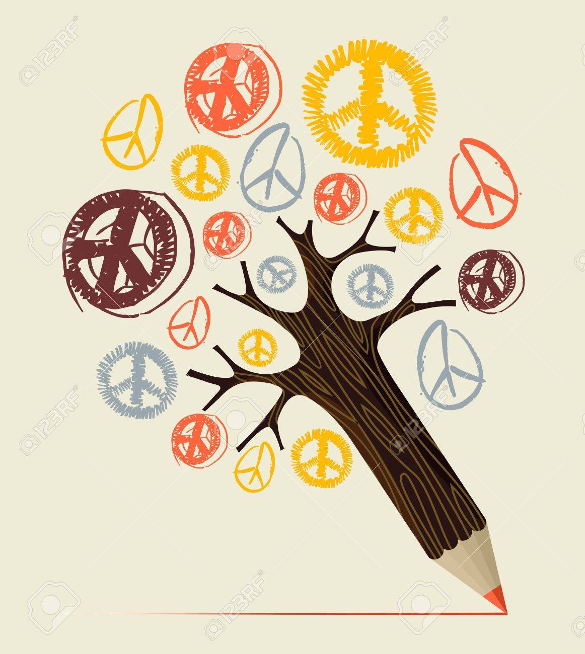 Peace And Love Diversite Symbole Crayon Idee De L Arbre Illustration Vectorielle Couches Pour Une Manipulation Facile Et La Coloration Personnalisee Clip Art Libres De Droits Vecteurs Et Illustration Image