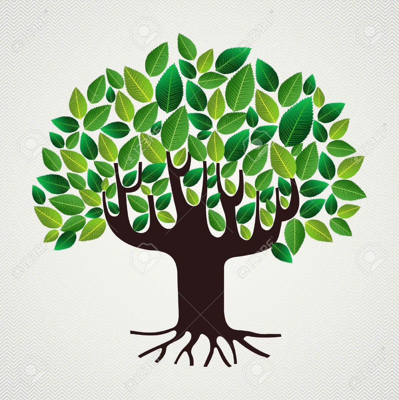 緑の葉の強いトランクの木の設計 ファイルの簡単な操作とカスタム着色層 のイラスト素材 ベクタ Image