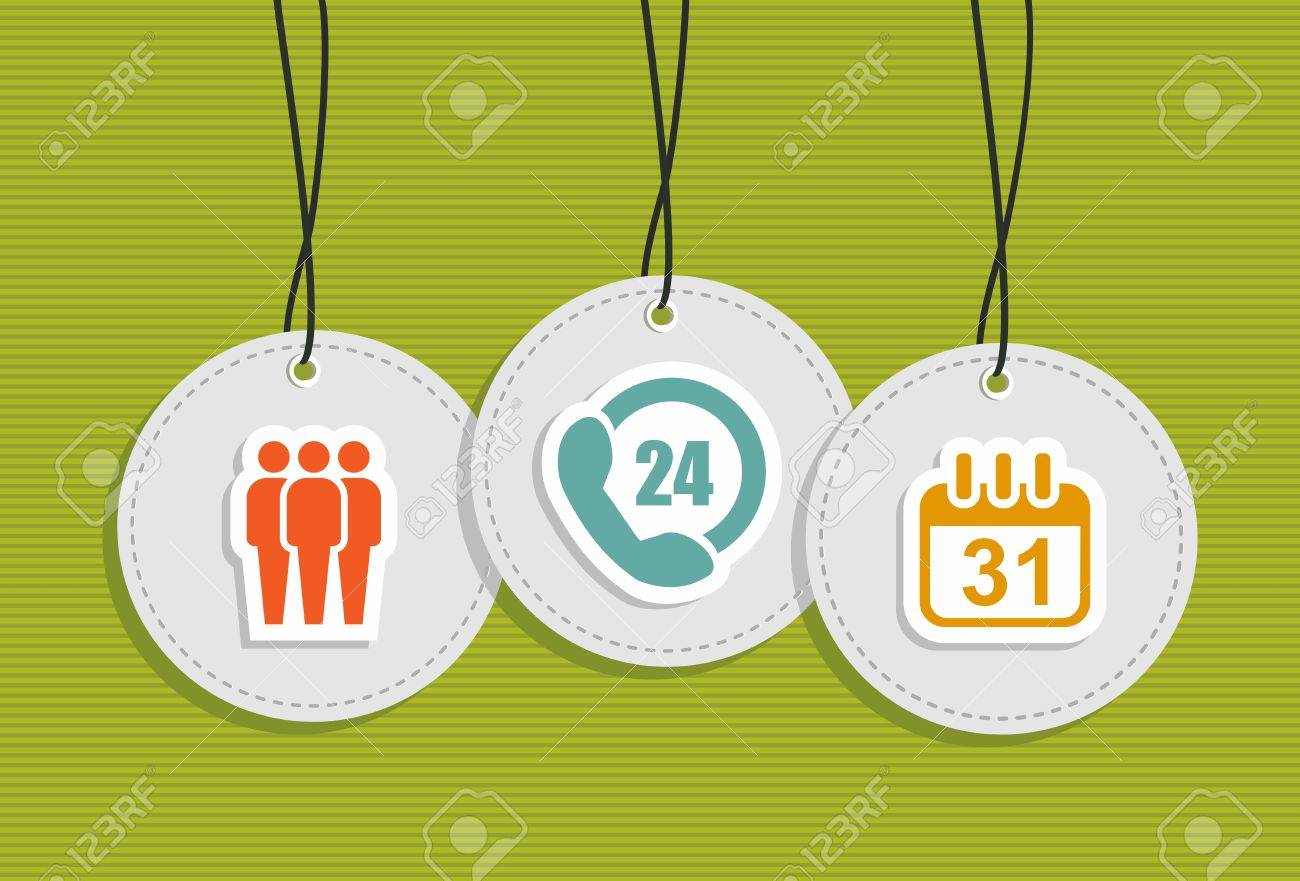 online customer assistance hang tags team work 24 hours calendar