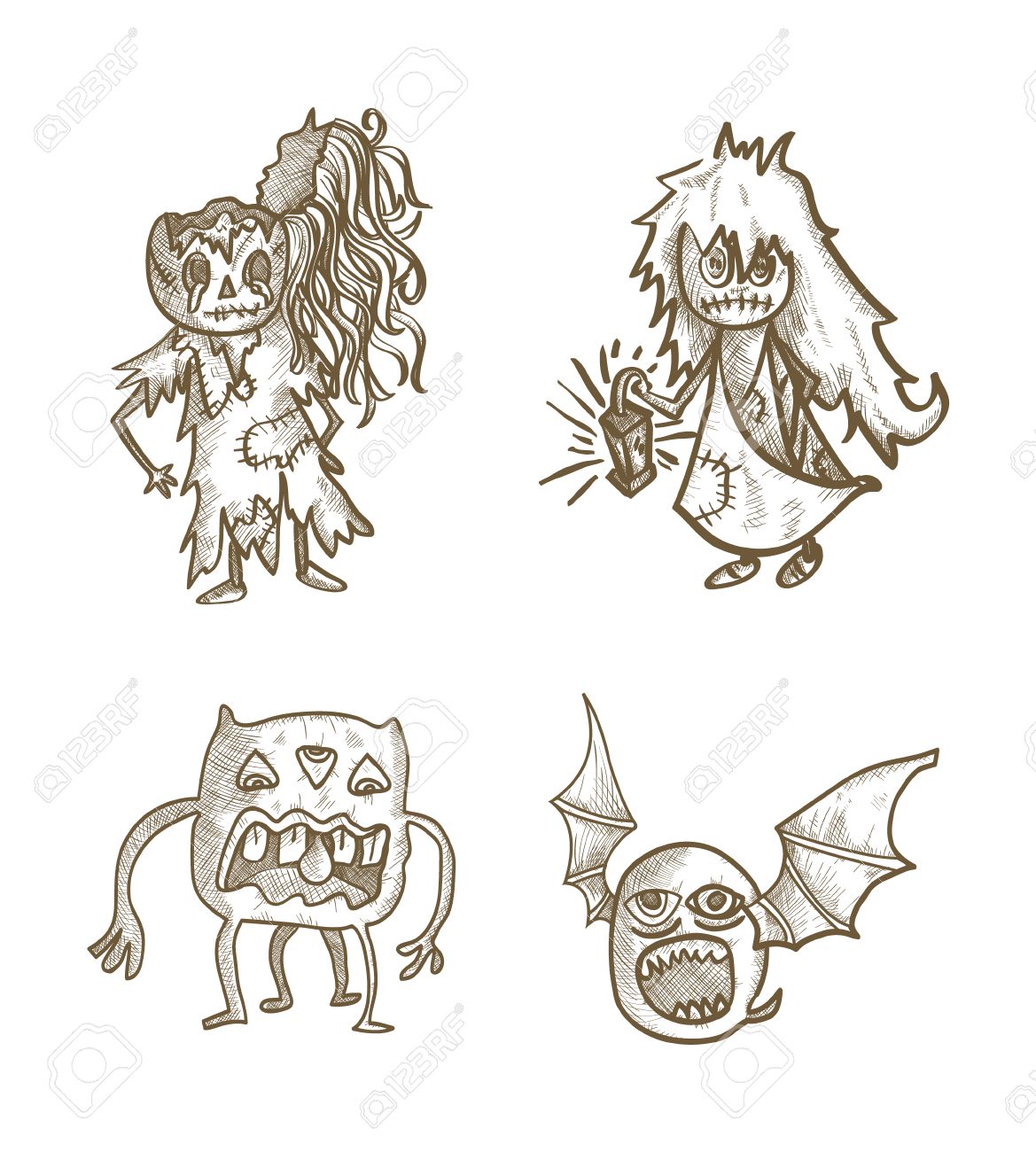 ハロウィン モンスター分離不気味な手描き古典的な生き物のセット Eps10 ベクトル ファイル簡単に編集用レイヤーに整理します のイラスト素材 ベクタ Image