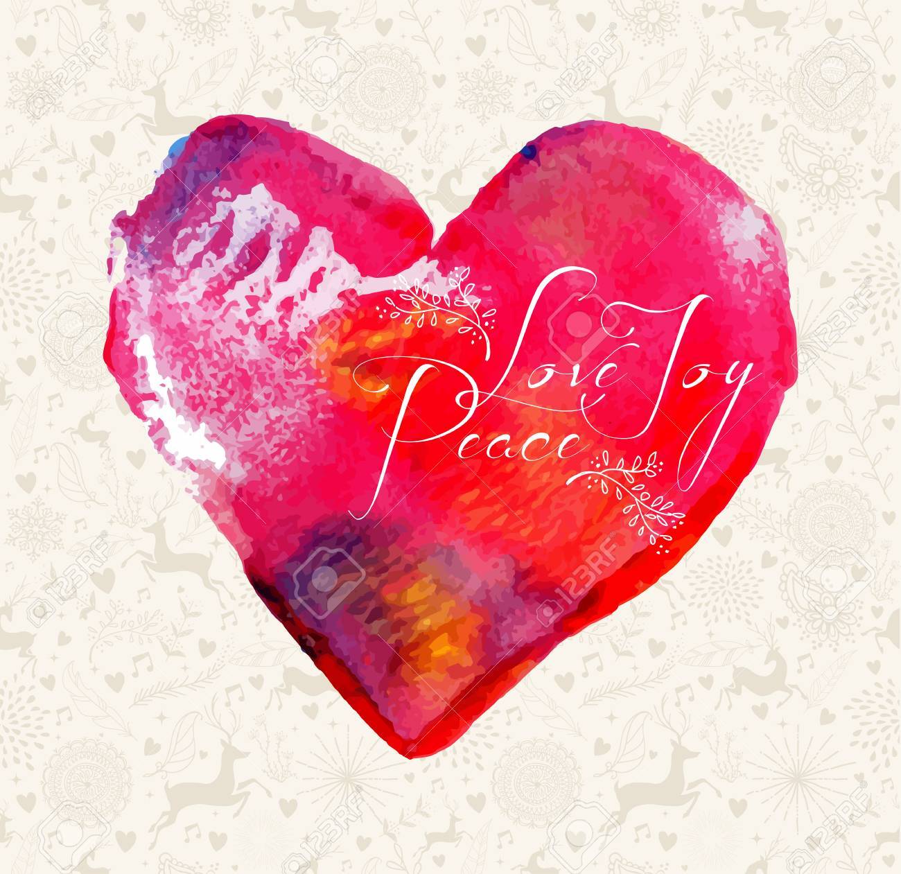 merry christmas love peace joy greeting card over colorful