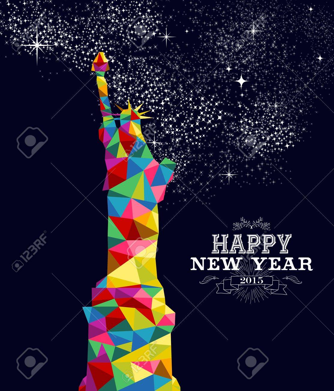 Frohes Neues Jahr 2015 Grusskarte Oder Poster Design Mit Bunten Dreieck New York Und Vintage Label Illustration Eps10 Vektor Datei Lizenzfrei Nutzbare Vektorgrafiken Clip Arts Illustrationen Image 34743950