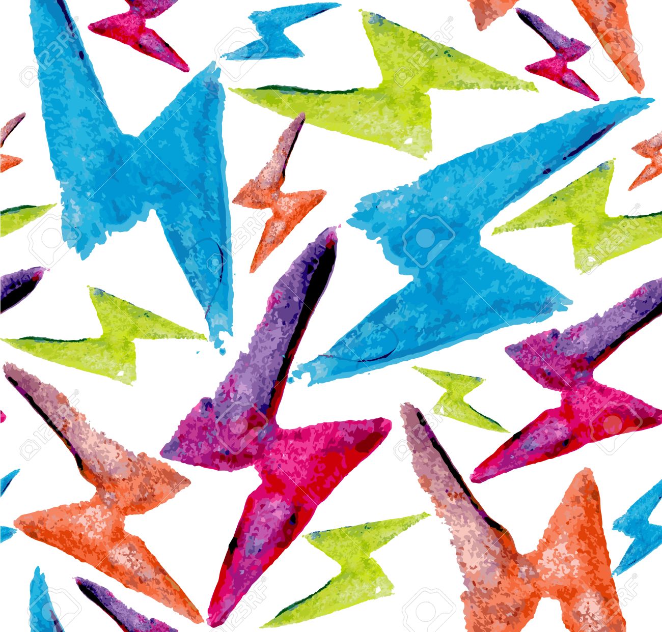 手は カラフルな水彩雷ボルトのシームレスなパターンの背景を描画します ファブリック 包装紙 カバーに最適です ベクター ファイル簡単 に編集用レイヤーに整理します のイラスト素材 ベクタ Image