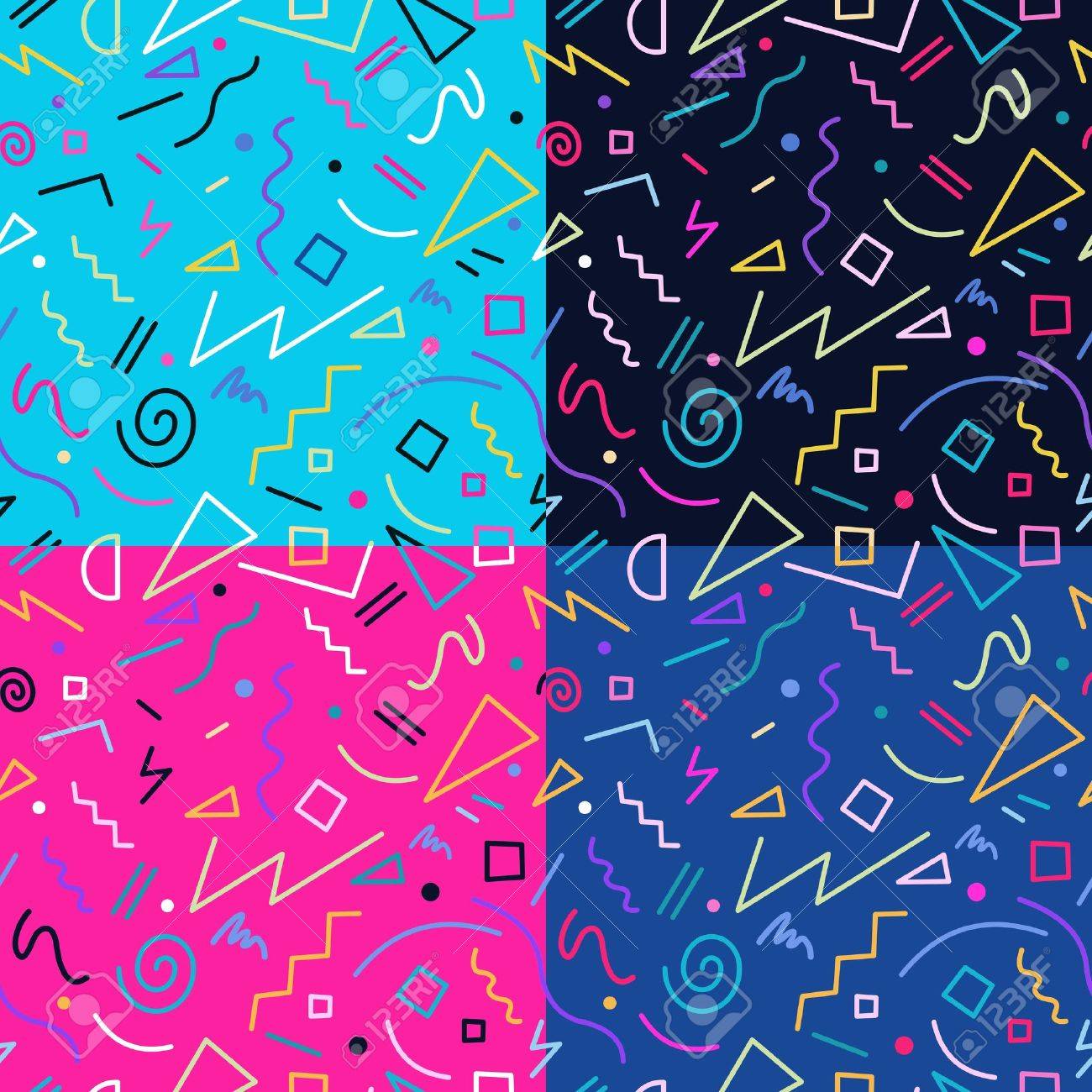 レトロなヴィンテージ 80 年代メンフィス ファッション スタイルのシームレスなパターンの図の背景のセットです ファブリックの設計 紙の印刷 Web サイトの背景に最適です ベクター ファイル のイラスト素材 ベクタ Image