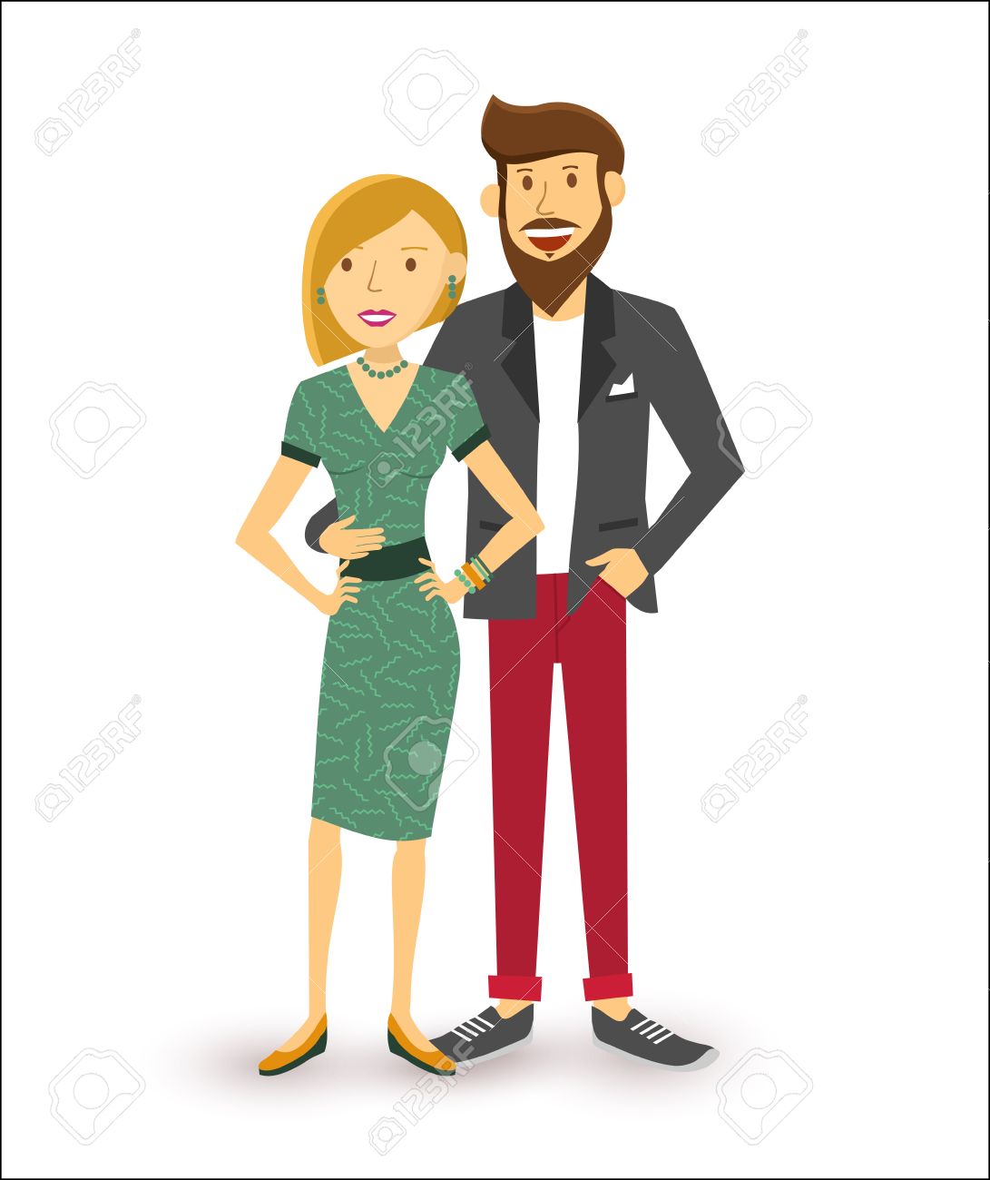Elegant happy couple smiling, people group flat art illustration. - 46634010 Elegant happy couple smiling, people group flat art illustration. - 46634010