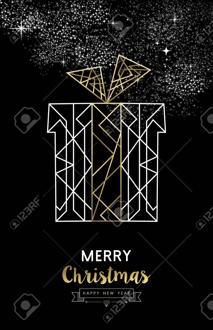 Cadeau Joyeux Noël heureux Nouvel An père dans le style art déco contour or.