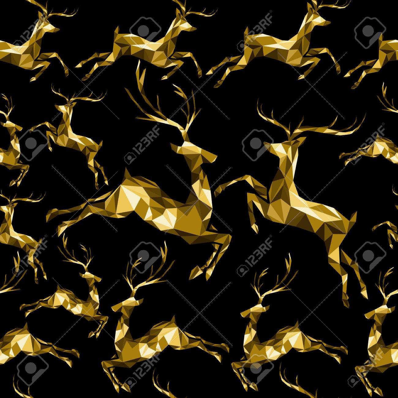 Festive gold low poly reindeer seamless pattern, deer concept background ideal for Christmas greeting card, new year poster or wrapping paper. EPS10 vector. - 49109413 Festive gold low poly reindeer seamless pattern, deer concept background ideal for Christmas greeting card, new year poster or wrapping paper. EPS10 vector. - 49109413