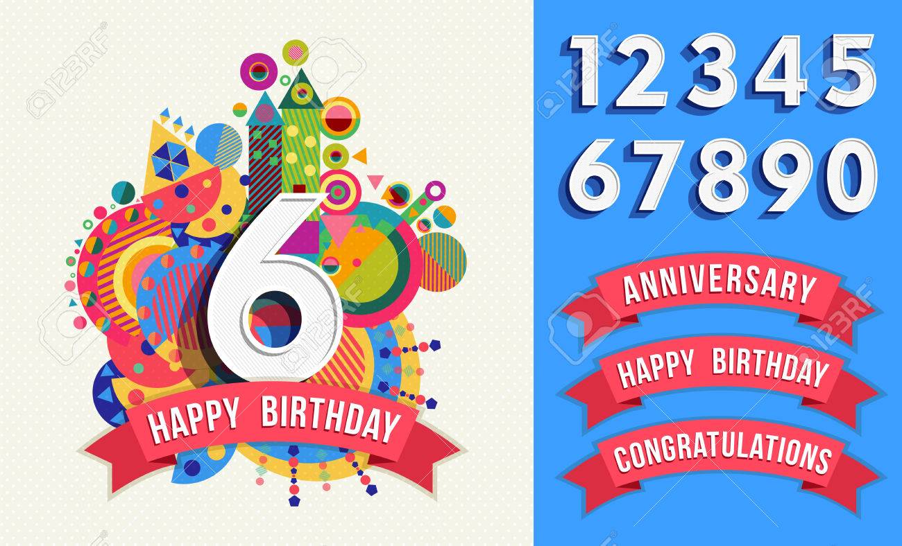 happy birthday card template with vibrant color fun shapes includes