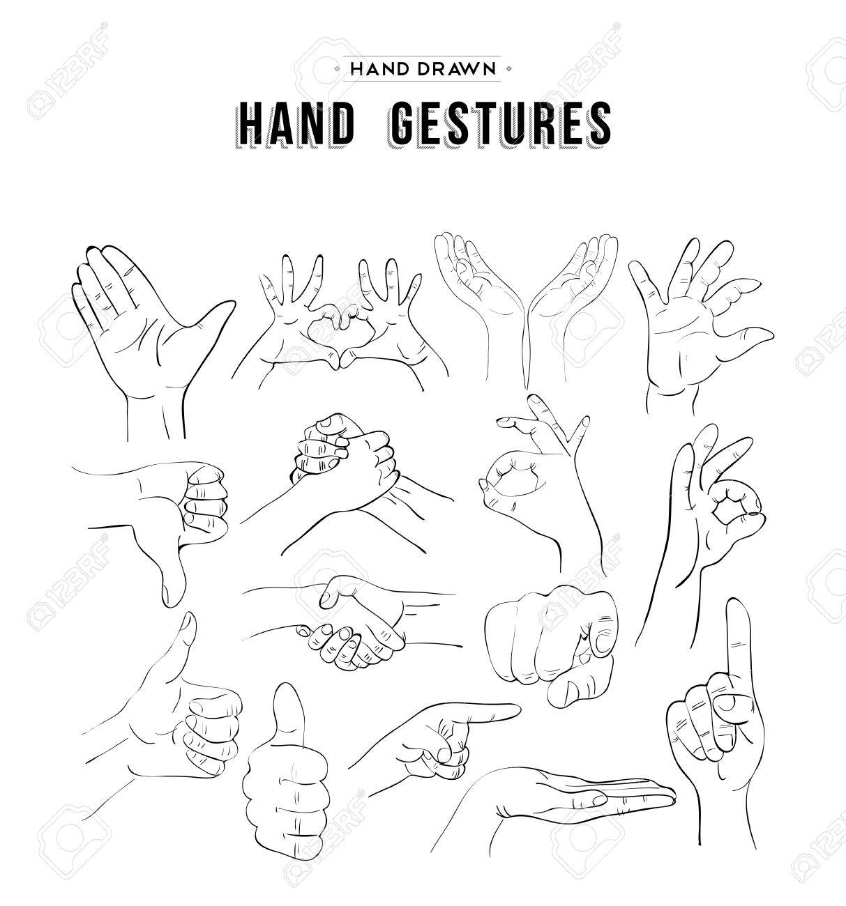 Handmade sketches set of hand gesture signs. Universal social communication icons. vector. - 51425356 Handmade sketches set of hand gesture signs. Universal social communication icons. vector. - 51425356